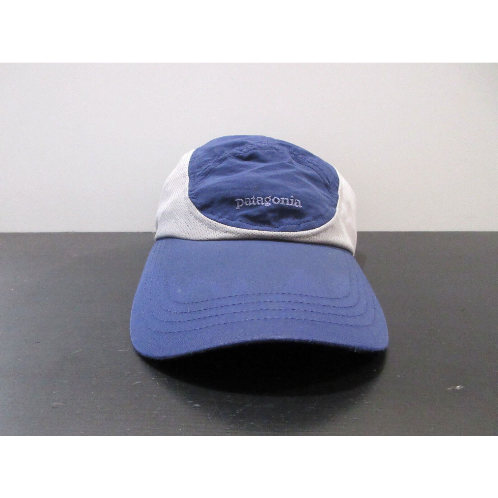 image of Vintage Patagonia Hat Cap Strap Back Blue Gray Panel Duck Bill Outdoors Mens 90's in White