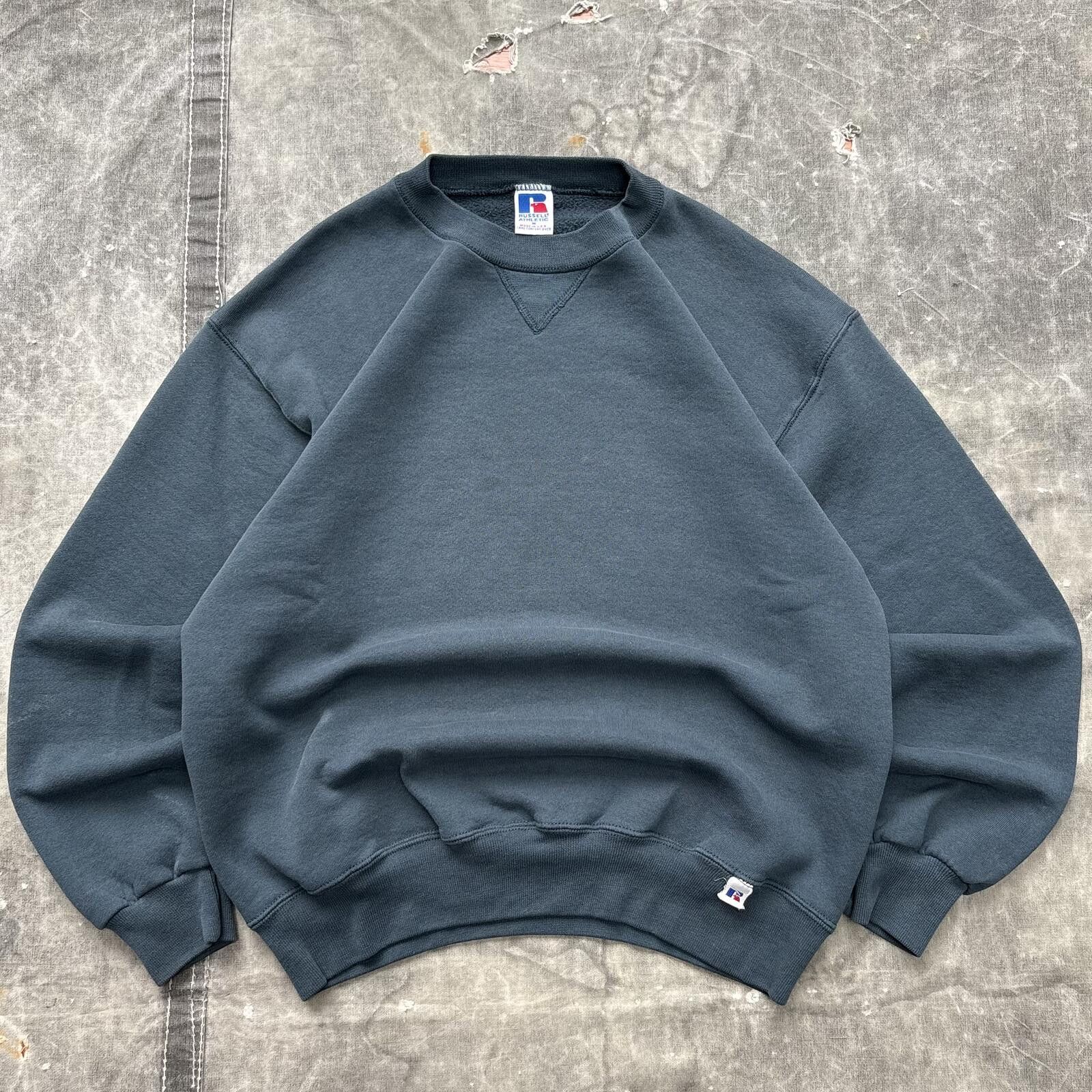 Vintage 90s Faded Russell Athletic Pine Green Sweatshirt
