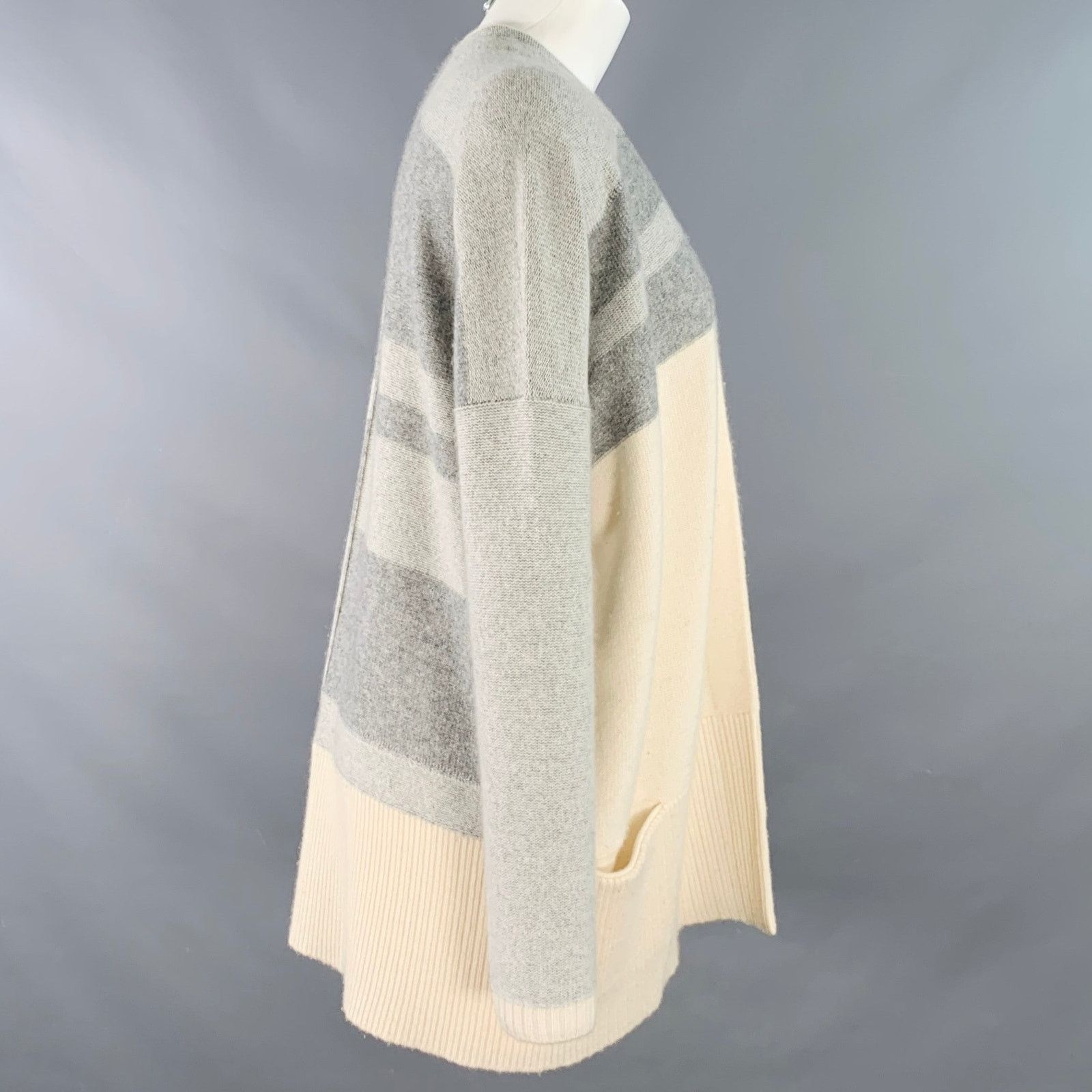 Other BLACK GOAT M Grey Cream Cashmere Stripe Open Front Cardigan Size M / US 6-8 / IT 42-44 - 2 Thumbnail