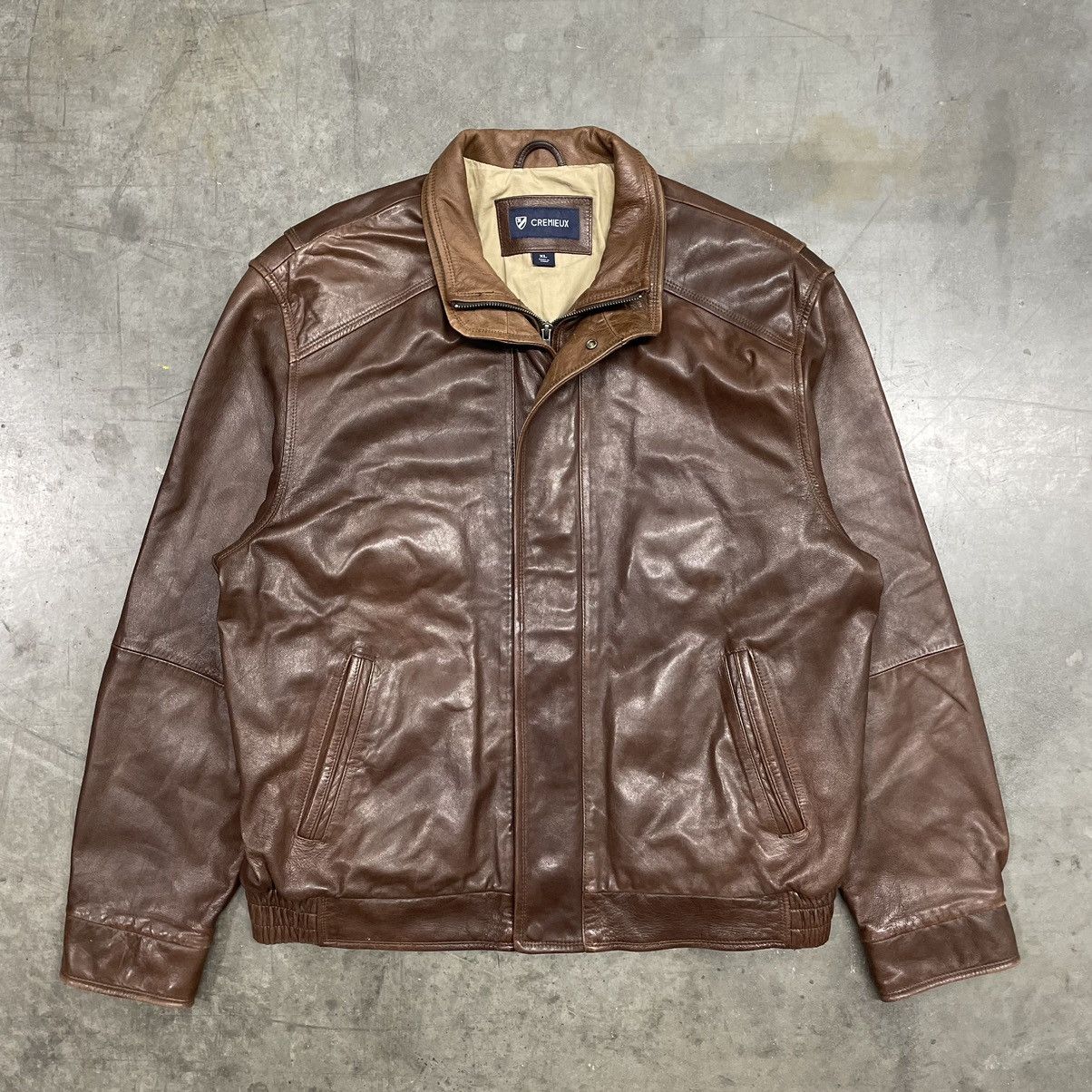 image of Cremieux x Vintage Lambskin Leather Bomber Jacket Brown, Men's (Size XL)