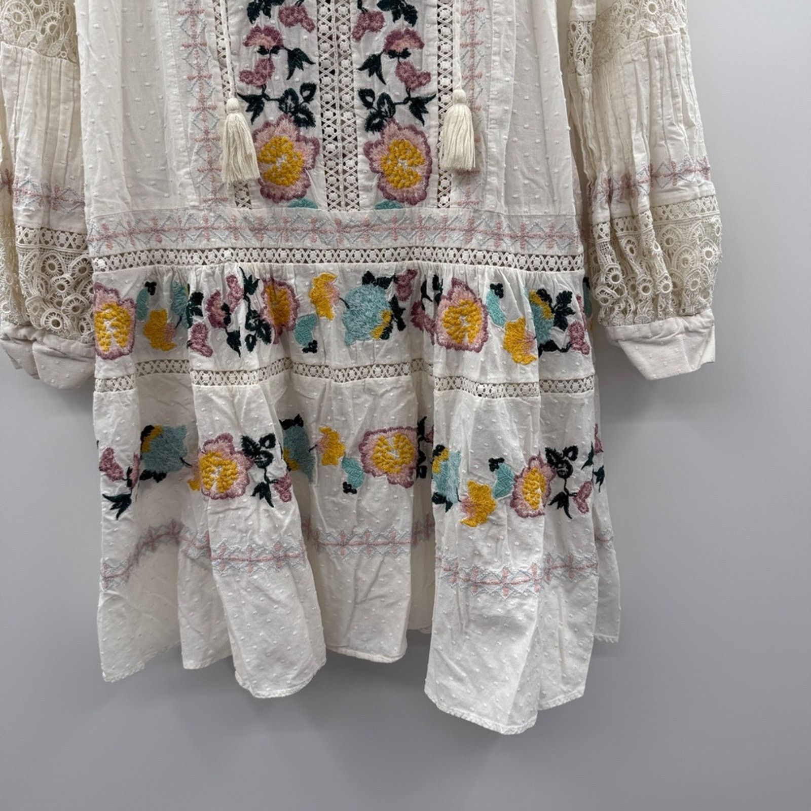 Tory Burch Tory Burch White Multicolor Floral Boho Long Sleeve Dress Size S / US 4 / IT 40 - 4 Thumbnail