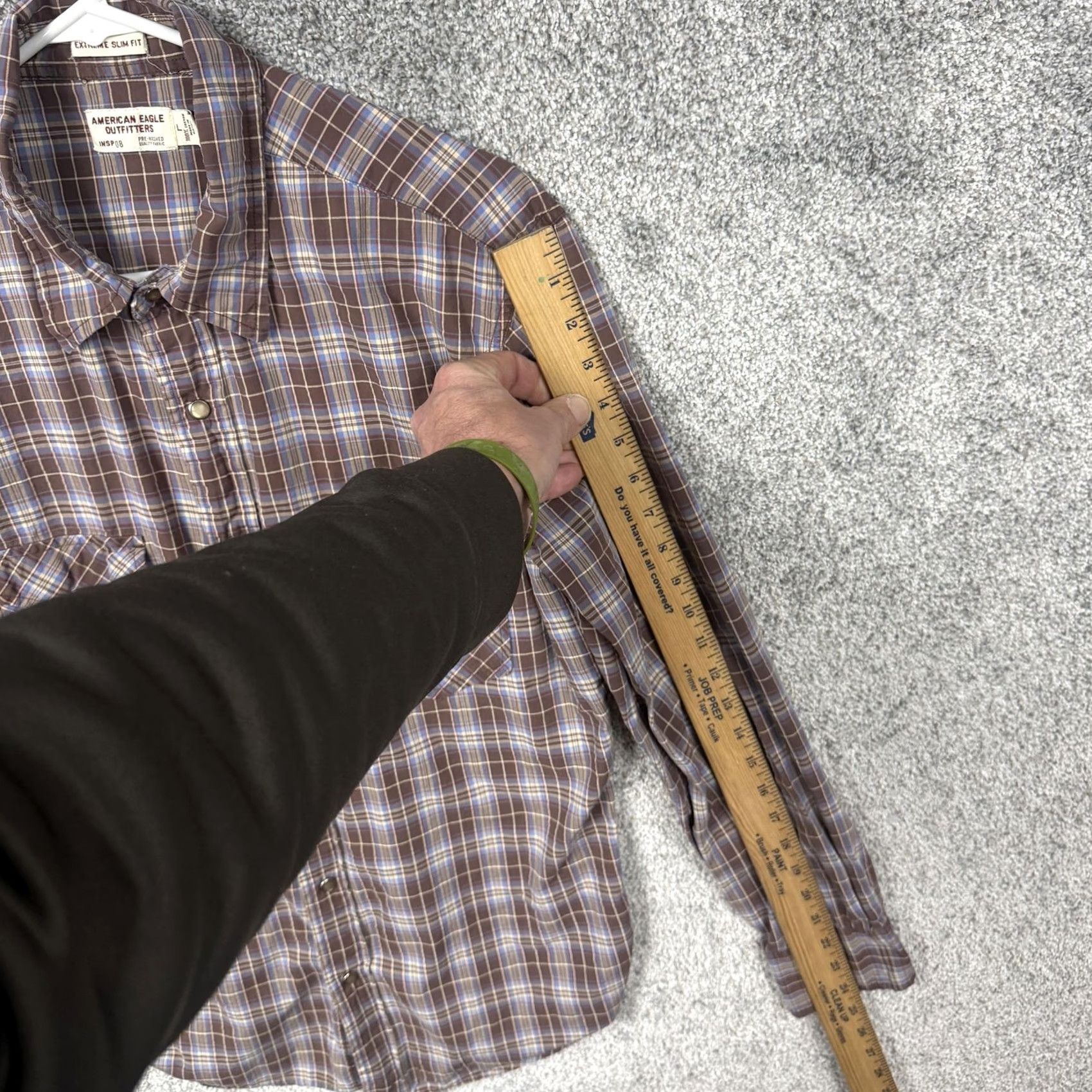 American Eagle Outfitters American Eagle Outfitters Shirt Mens L Plaid Button-Up Western Cotton Extreme Slim Fit Brown Size US L / EU 52-54 / 3 - 3 Thumbnail