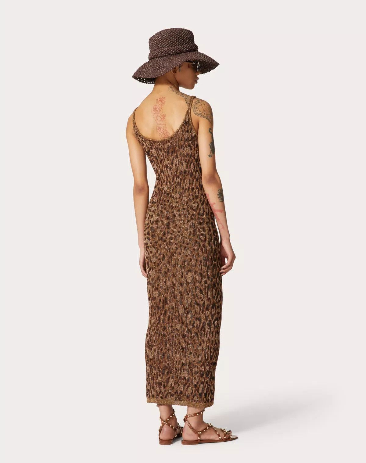 Valentino o1s1wg110625 Animalier Jacquard Cotton Lurex Dress in Brown Size XL / US 12-14 / IT 48-50 - 5 Thumbnail