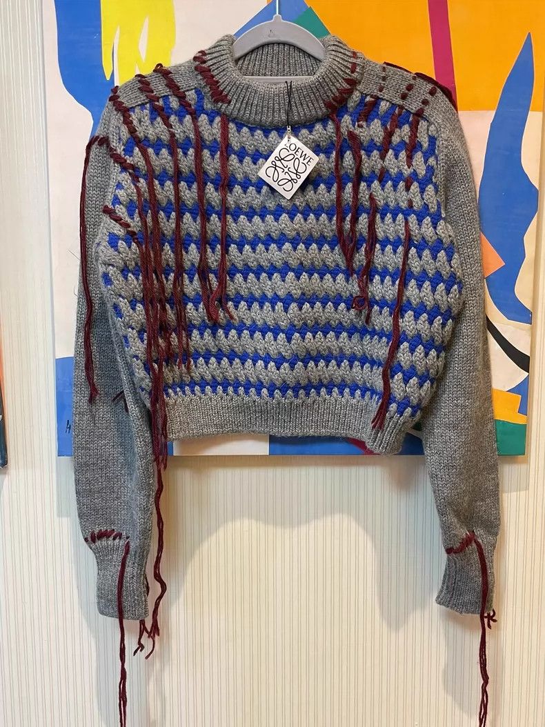 Loewe LOEWE Colorful short wool sweater with fringe decoration Size S / US 4 / IT 40 - 3 Thumbnail