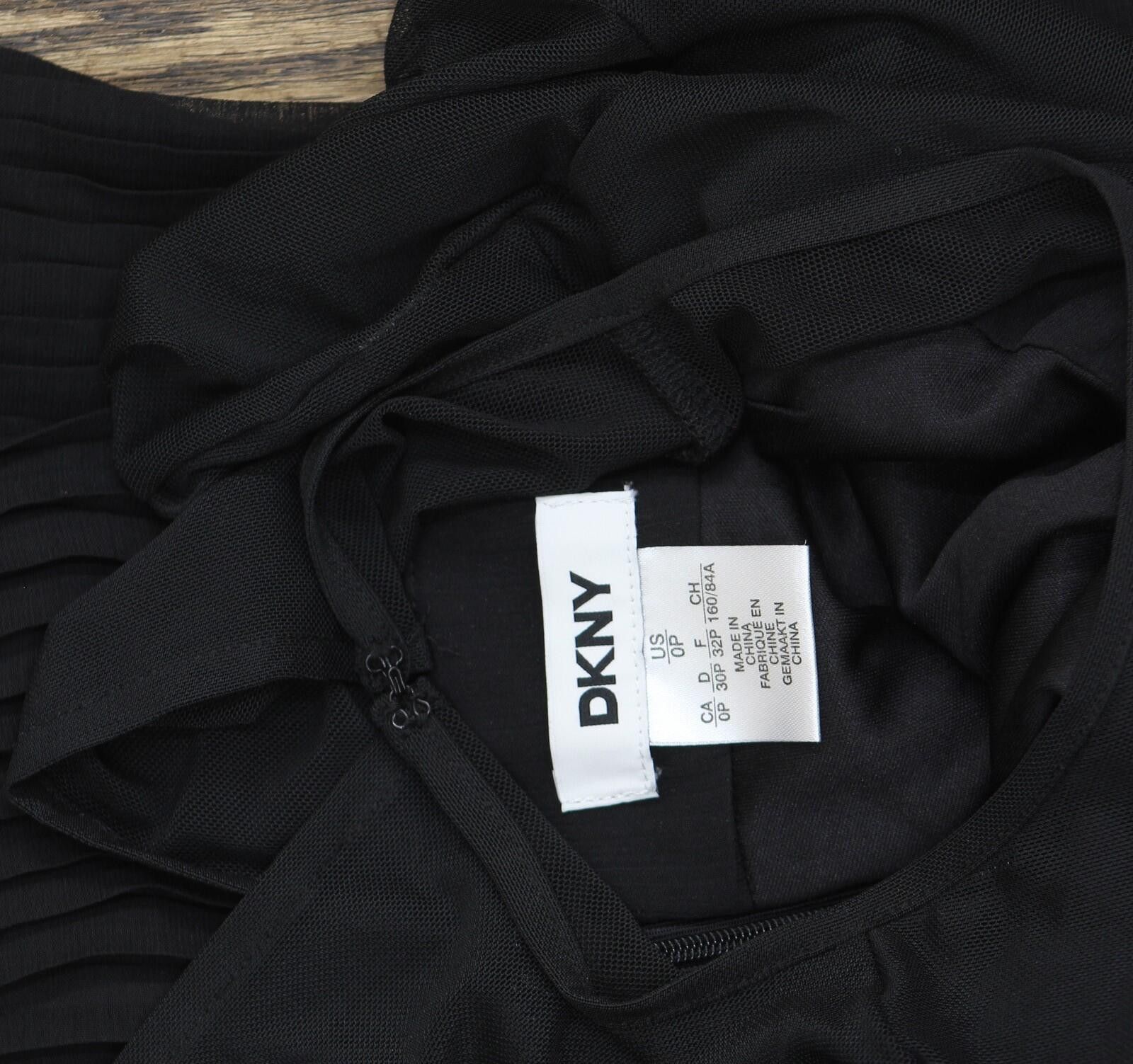 DKNY Dkny Dress Jewel Neck Pleated Mesh Dress Xd4ki694 Black 0p Size XS / US 0-2 / IT 36-38 - 4 Thumbnail