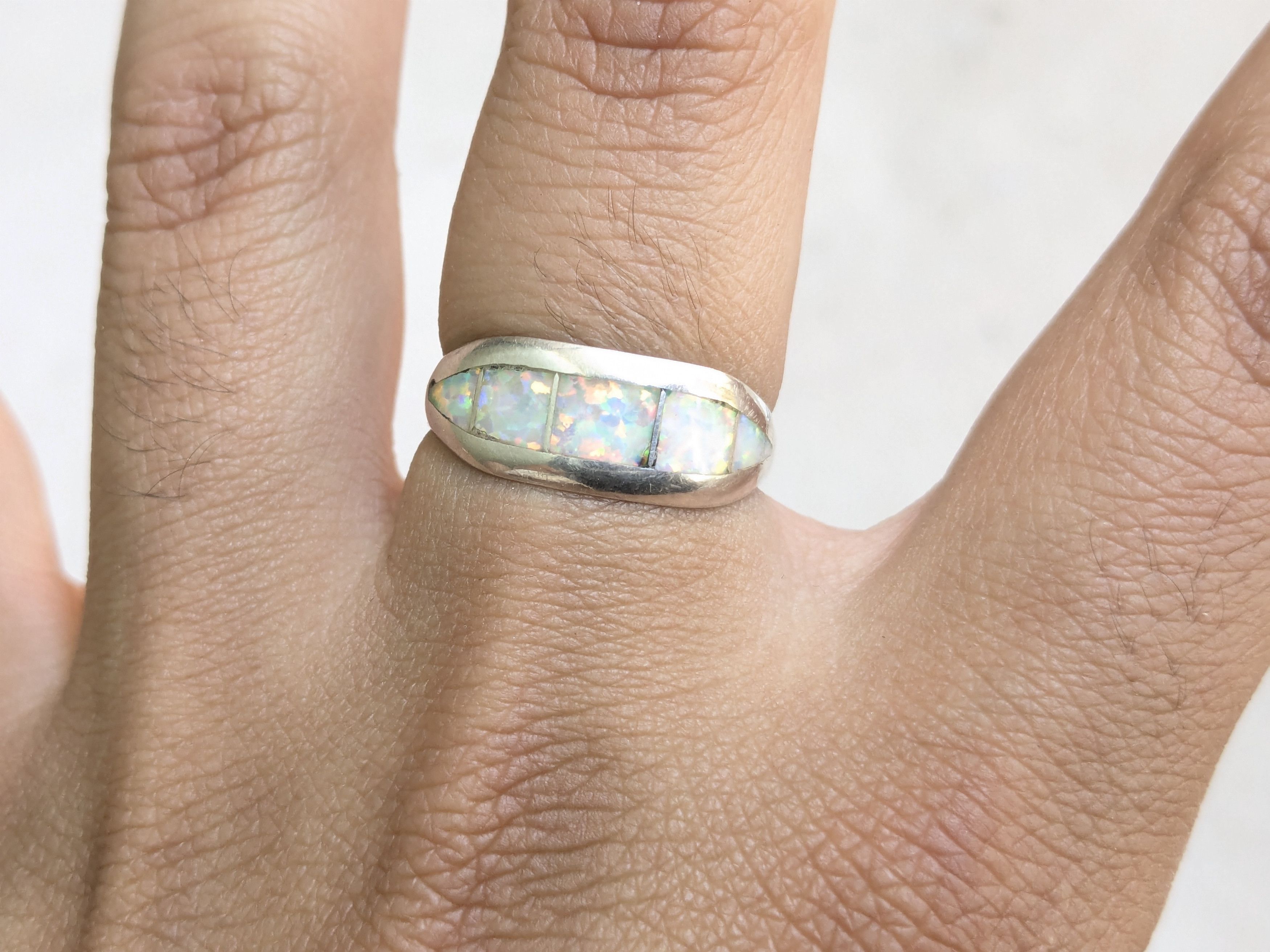 Jewelry Sterling Silver Ring Opal Band Inlay 9.25 Size ONE SIZE - 8 Thumbnail