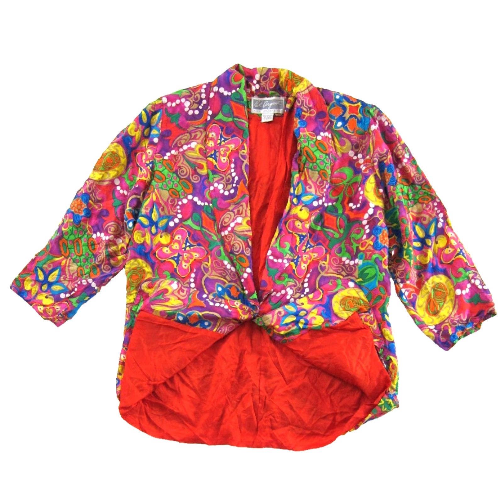 Vintage VTG 80's Pat Argenti 100% Silk Blazer Jacket L Pink Abstract Pocket Blazer Jacket Womens Vintage 80s 90s Size L / US 10 / IT 46 - 5 Thumbnail