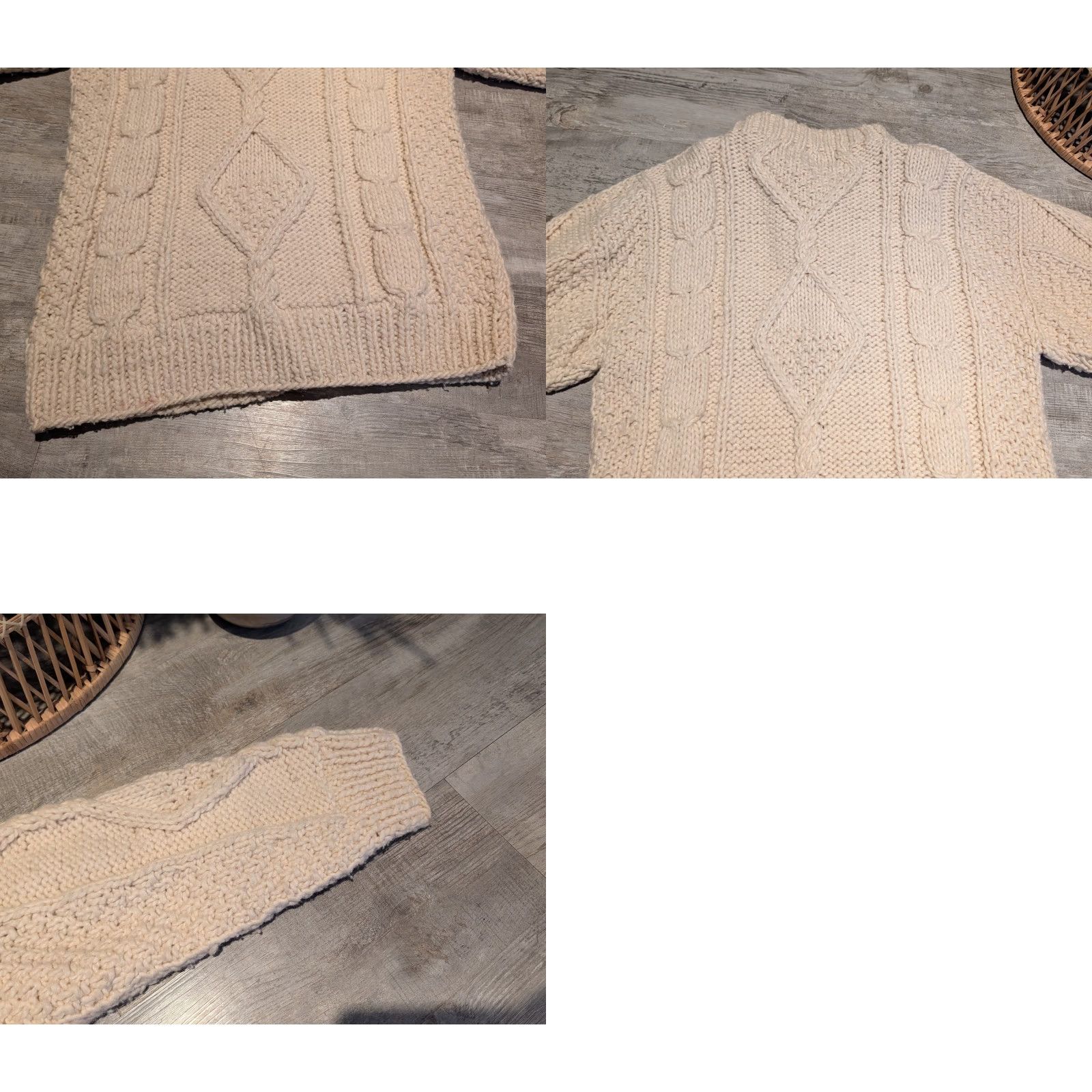 Vintage VINTAGE Sisandina Womens Cardigan Sweater Wool M/L Cream Fisherman Mock Neck Zipper Pockets Heavyweight Knit Long Sleeve Size M / US 6-8 / IT 42-44 - 10 Thumbnail