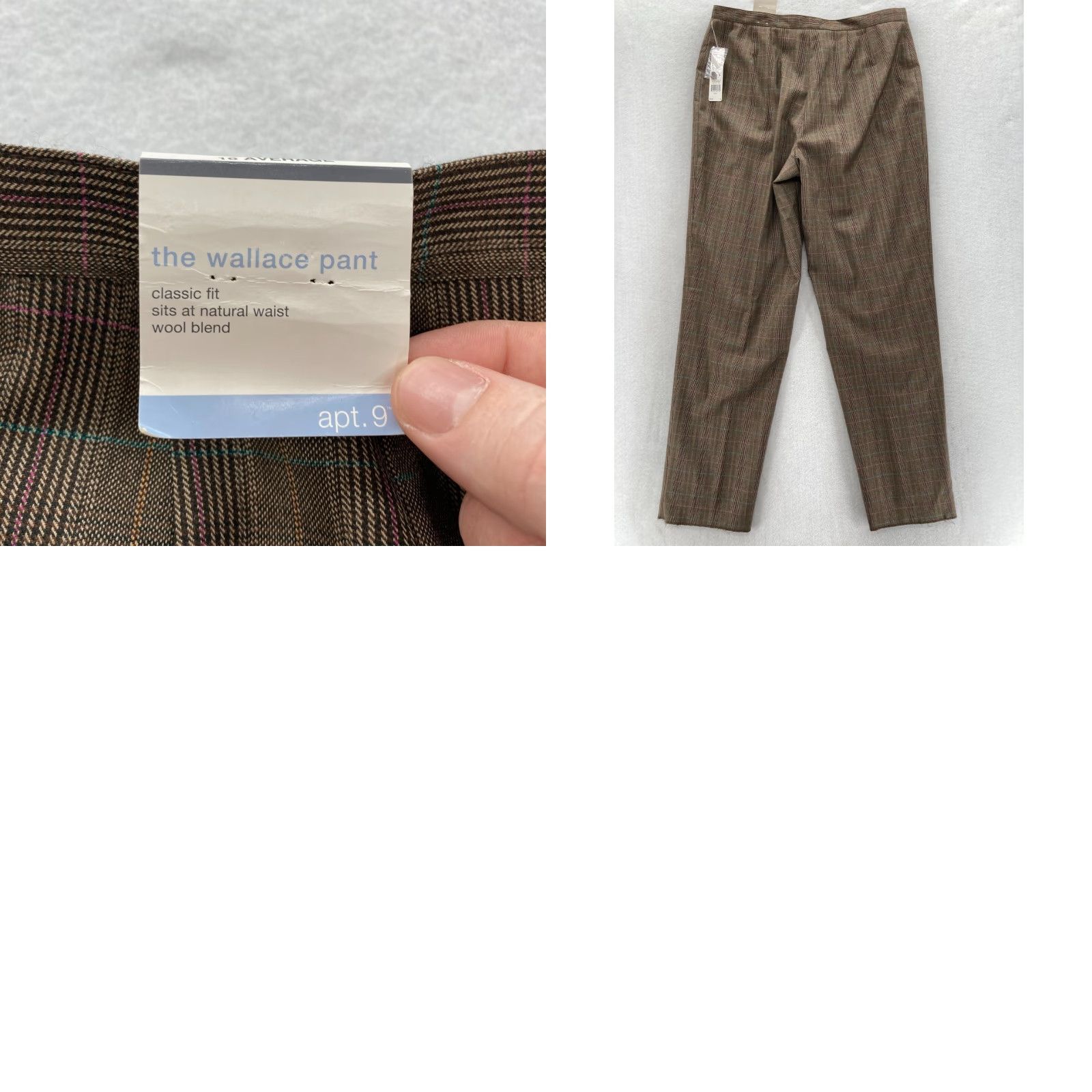 Apt. 9 Apt. 9 The Wallace Pant Women's 16 Classic Fit Brown Plaid Wool Blend Unhemmed Pant Size 38" / US 16 / IT 52 - 9 Thumbnail