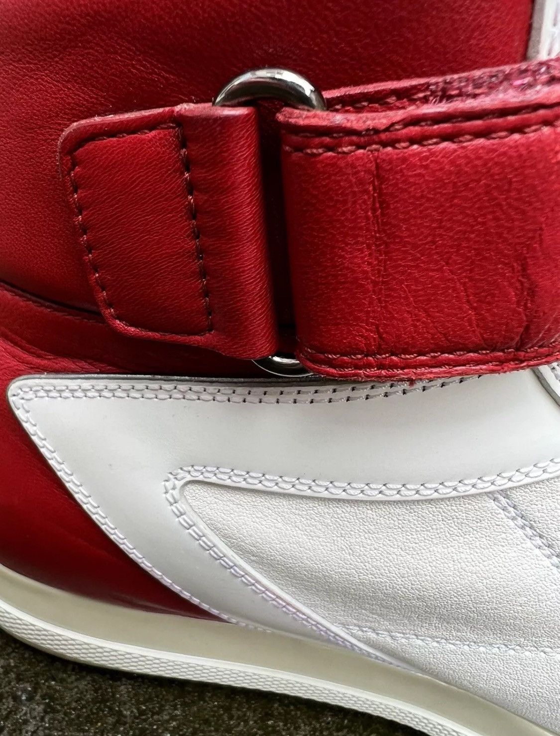 Prada ☄️Prada☄️White/Red Soft leather Sneakers (3T5743) Size US 8 / IT 38 - 10 Thumbnail