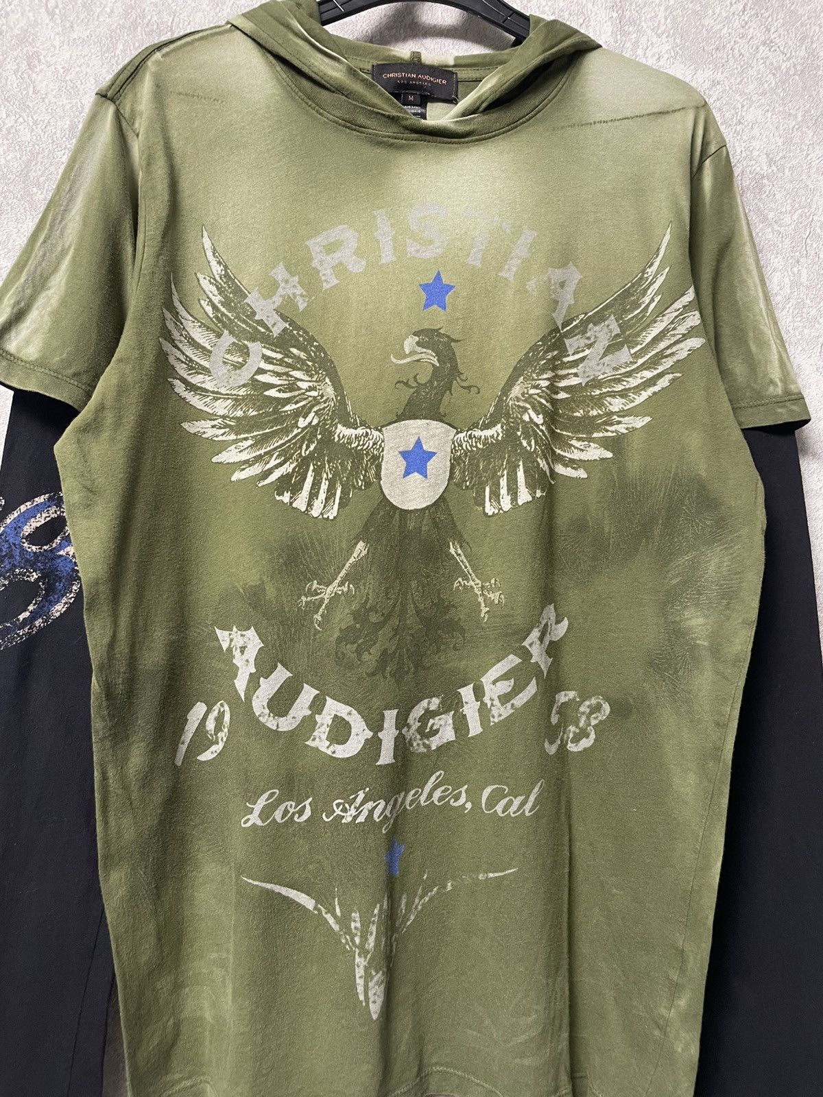 Christian Audigier Christian Audigier Layered Hooded Double Sleeve Graphic Tee Size US M / EU 48-50 / 2 - 3 Thumbnail