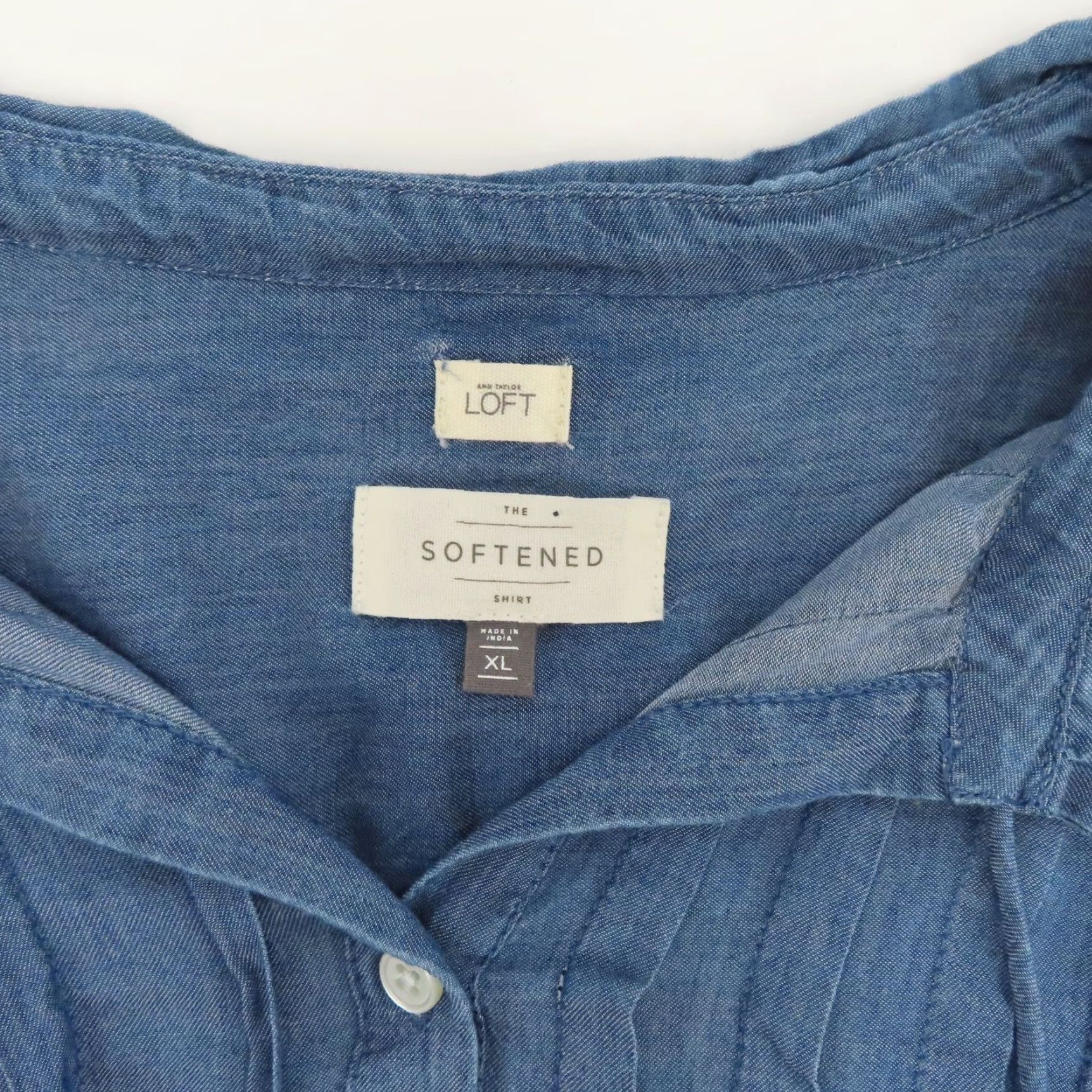Ann Taylor LOFT Ann Taylor Women XL Softened Shirt Blue Chambray Flowy Top Blouse Size XL / US 12-14 / IT 48-50 - 7 Thumbnail