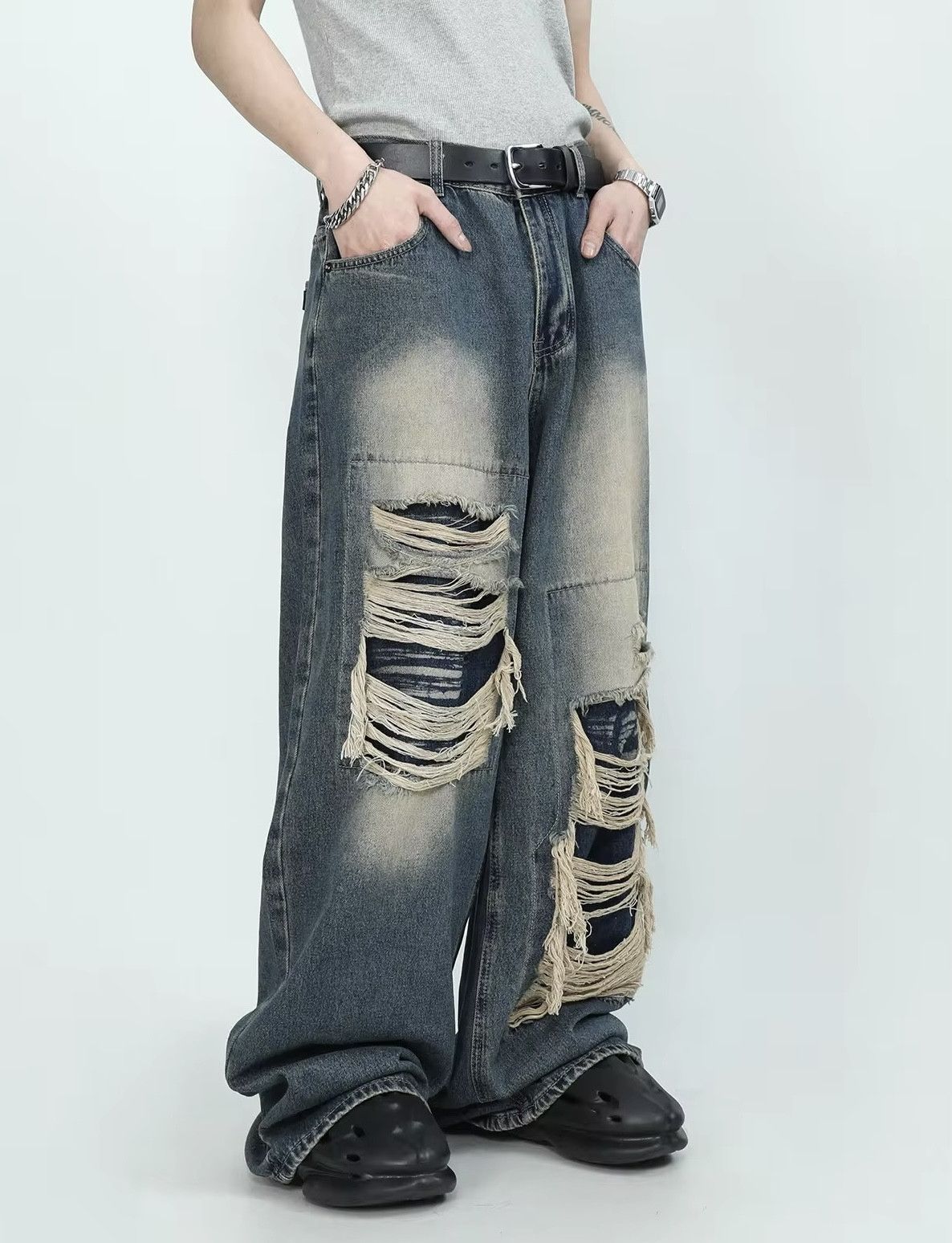 Japanese Brand × Jean Vintage Distressed Wide Leg Denim Size US 31 - 2 Thumbnail