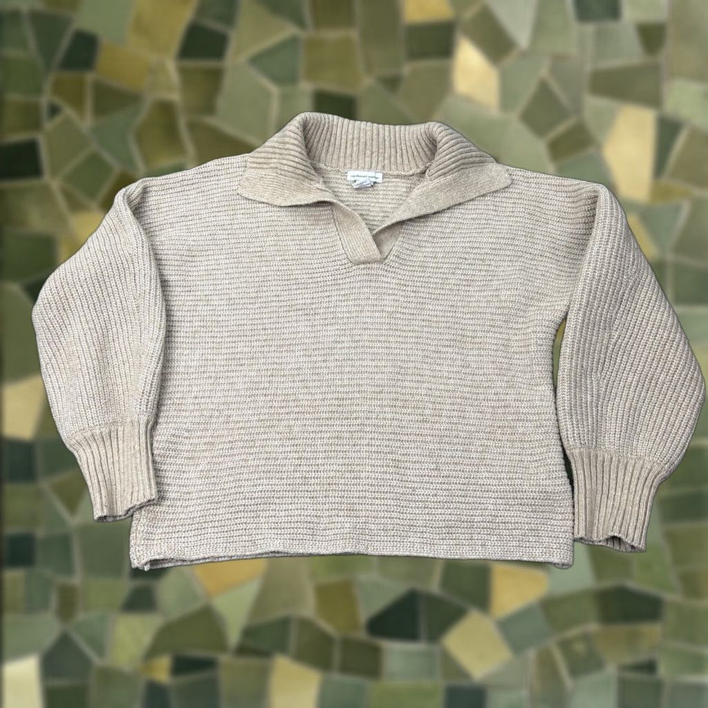 Vintage Cupcakes and Cashmere Collared Sweater Womens Large Beige Chunky Knit V Neck Size L / US 10 / IT 46 - 1 Thumbnail