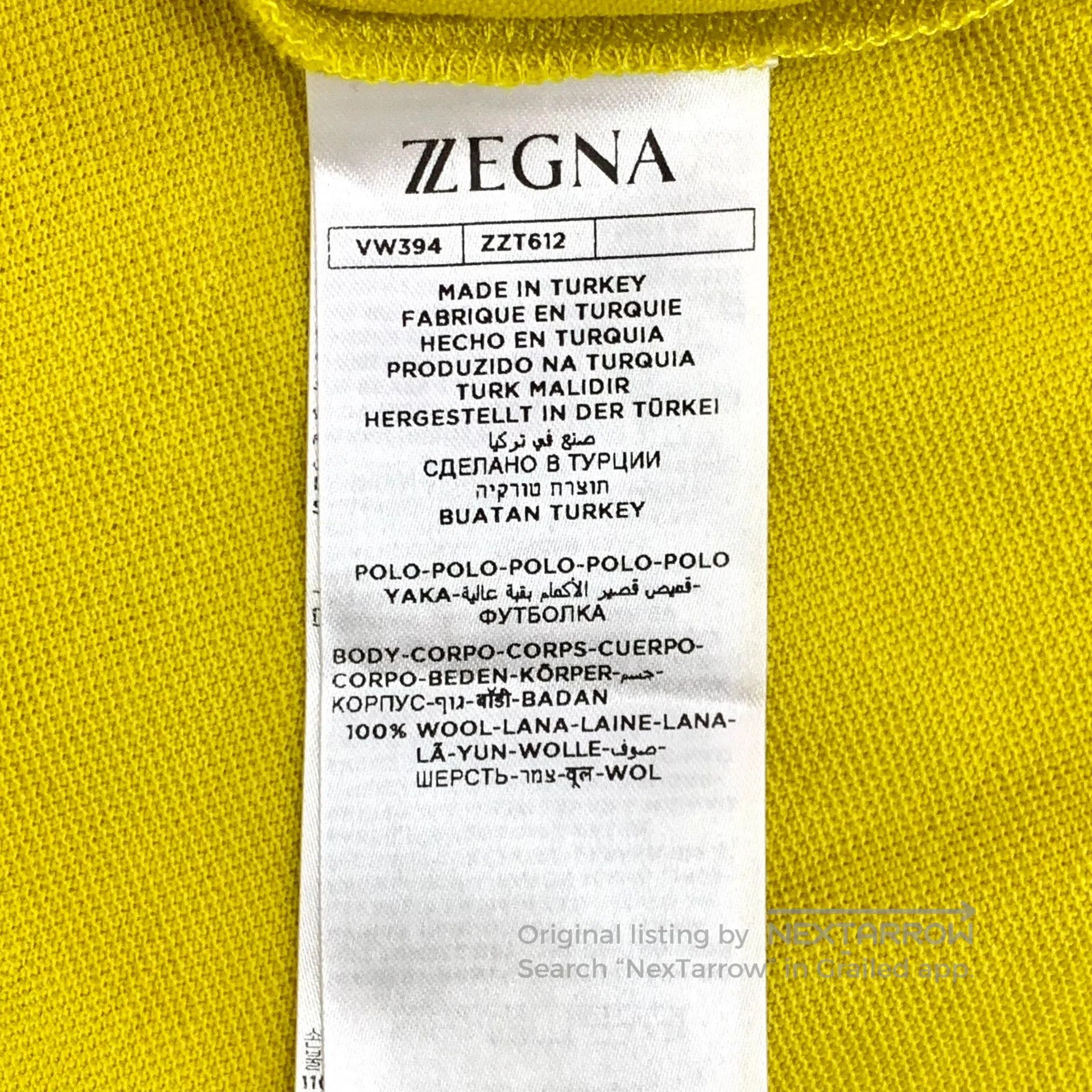 Ermenegildo Zegna Zegna Yellow Logo Patch Wool Collar Short Sleeve T-Shirt| Size US XL / EU 56 / 4 - 8 Thumbnail