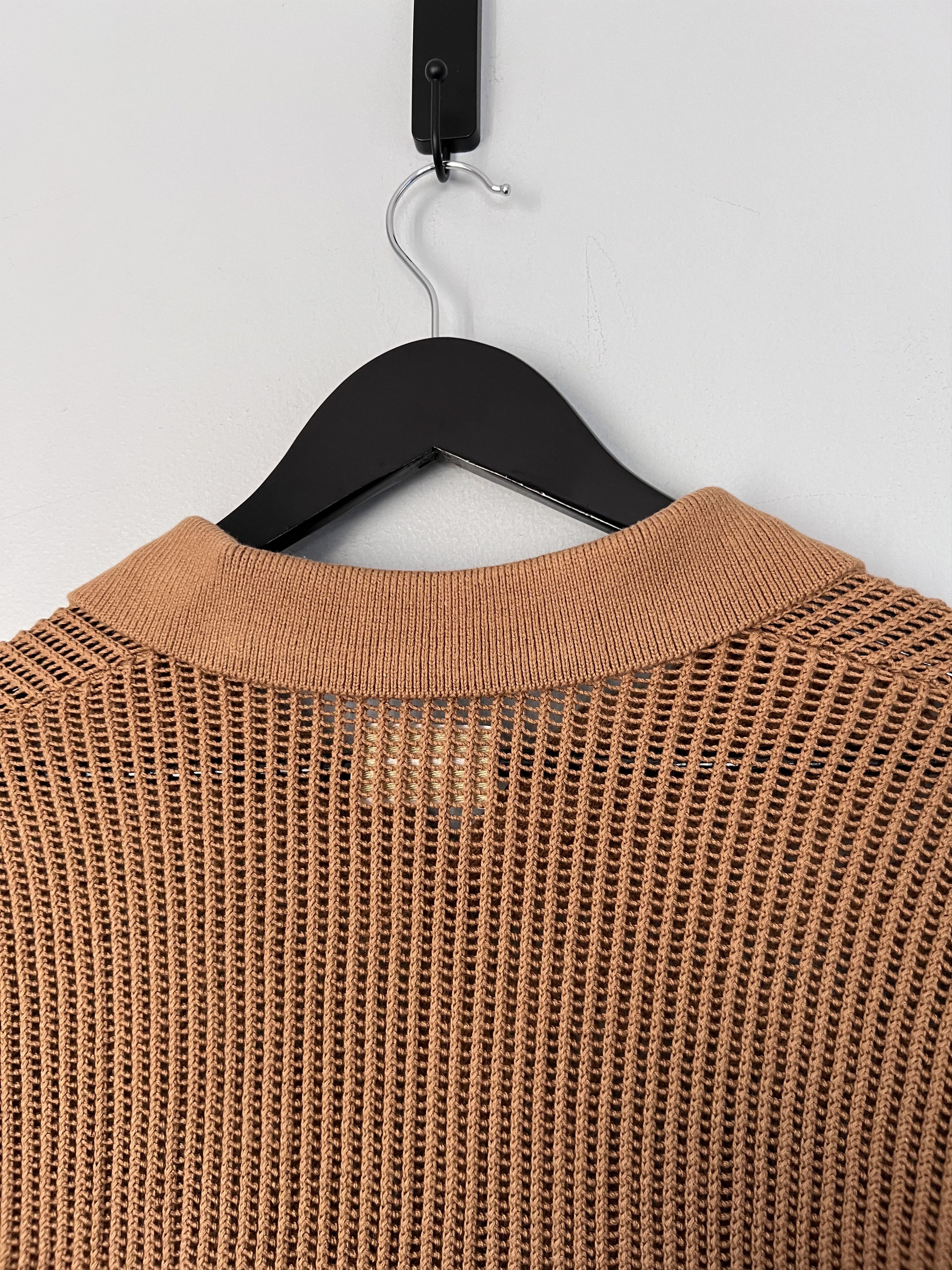 Aime Leon Dore Aime Leon Dore Long Sleeve Mesh Knit Polo in Camel Brown Size US S / EU 44-46 / 1 - 6 Thumbnail