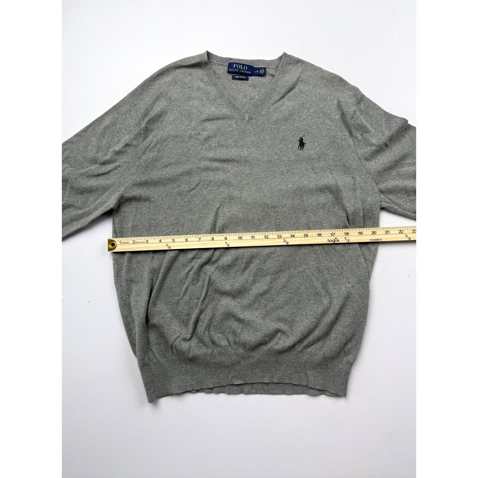 Polo Ralph Lauren Polo Ralph Lauren Mens Large Gray V Neck Pima Cotton Knit Sweater Pullover Size US L / EU 52-54 / 3 - 5 Thumbnail
