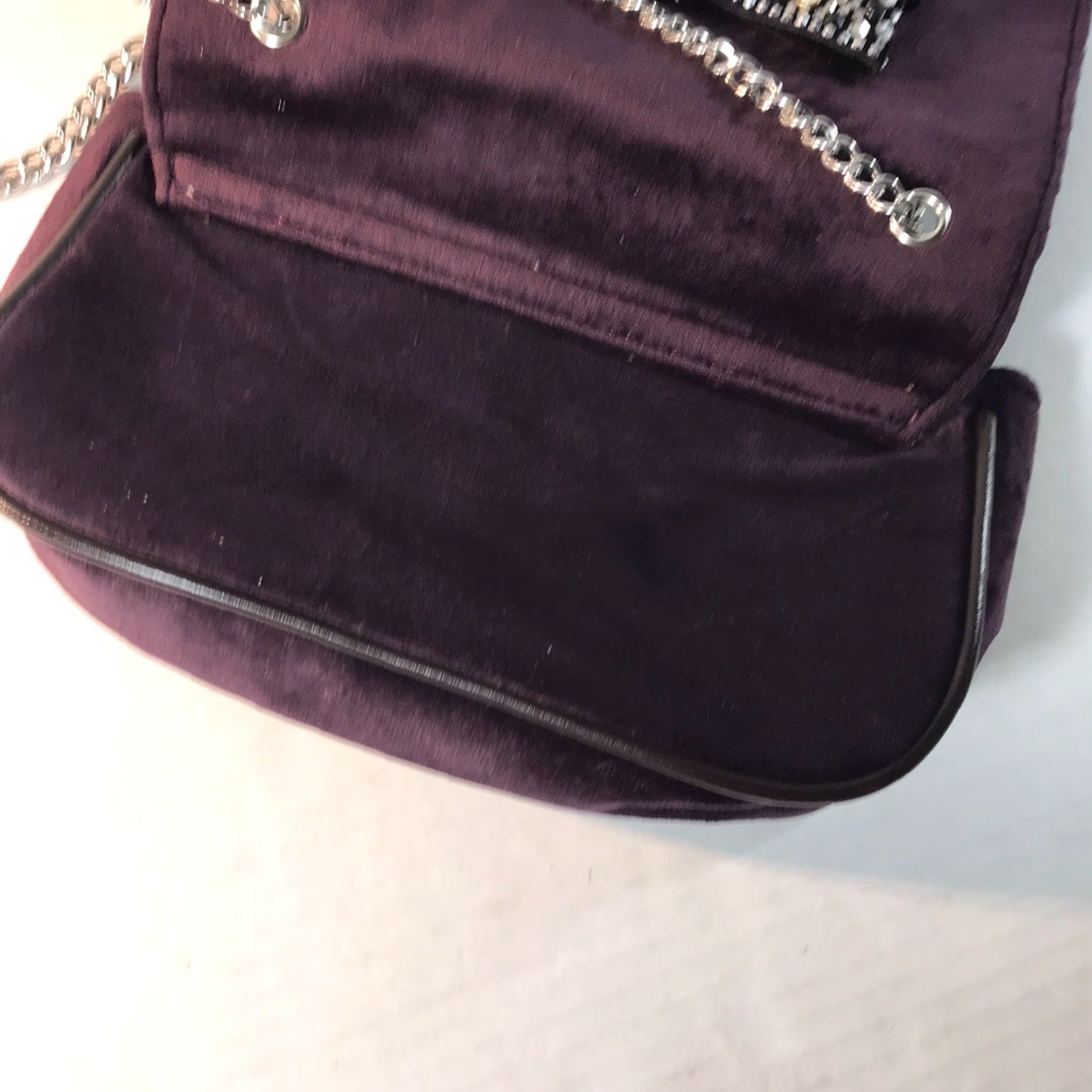 Venus VENUS Plum Velvet Small Shoulder Bag with Chain Strap and Rhinestones - Elegant Retro Design for Women Size ONE SIZE - 5 Thumbnail