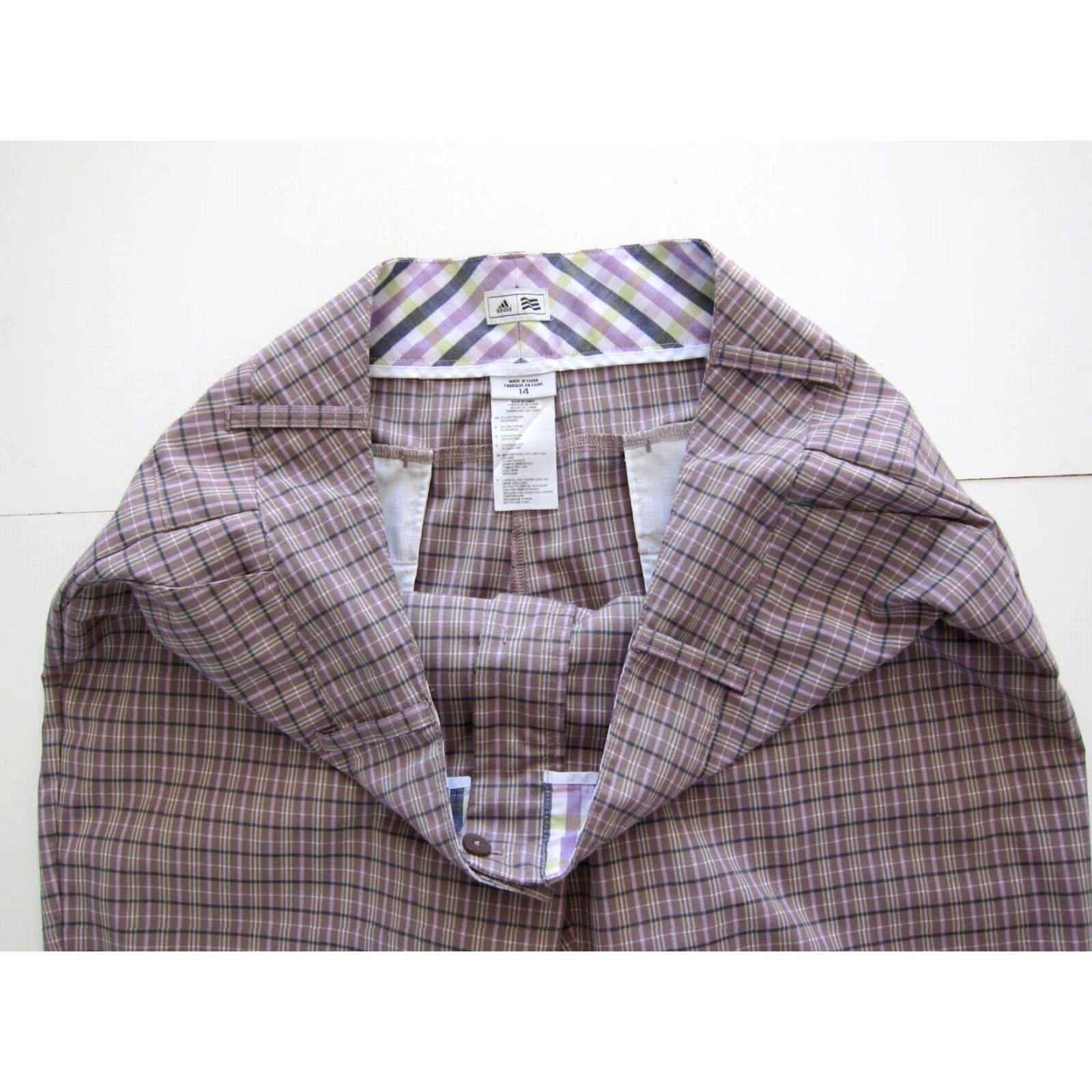 Adidas Adidas Bermuda Short Woman 14 Golf Purple Yellow Plaid Stretch Pocket Chico 97% polyester 3% spandex Womens Bermuda Shorts Size 36" / US 14 / IT 50 - 5 Thumbnail