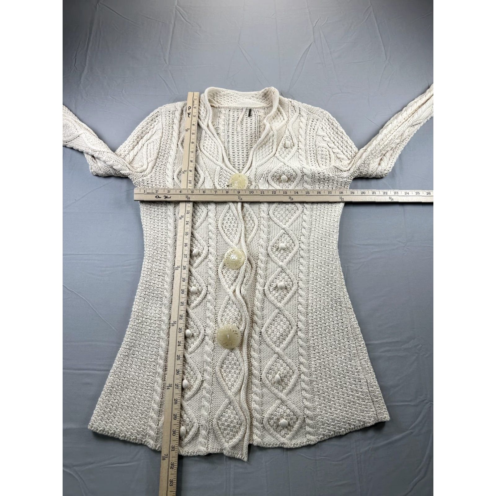 Free People Free People Sweater Cardigan Womens Large White Cable Knit Bell Sleeve Boho Casual Fall Winter Adult Large White Cable-Knit Cardigan Size L / US 10 / IT 46 - 6 Thumbnail