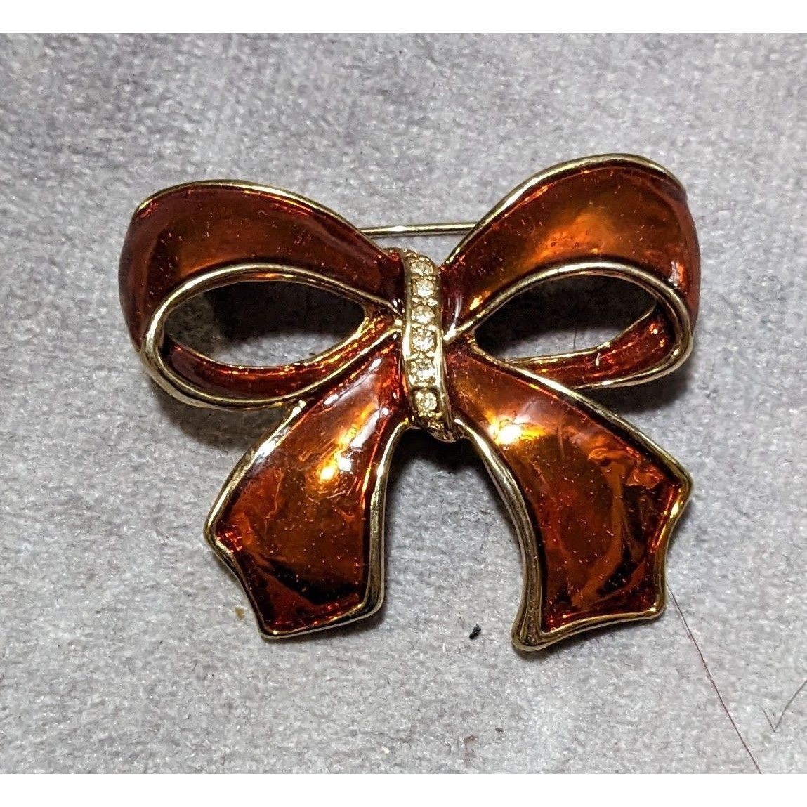 Other Vintage Orange And Gold Enamel Rhinestone Bow Brooch Size ONE SIZE - 5 Thumbnail