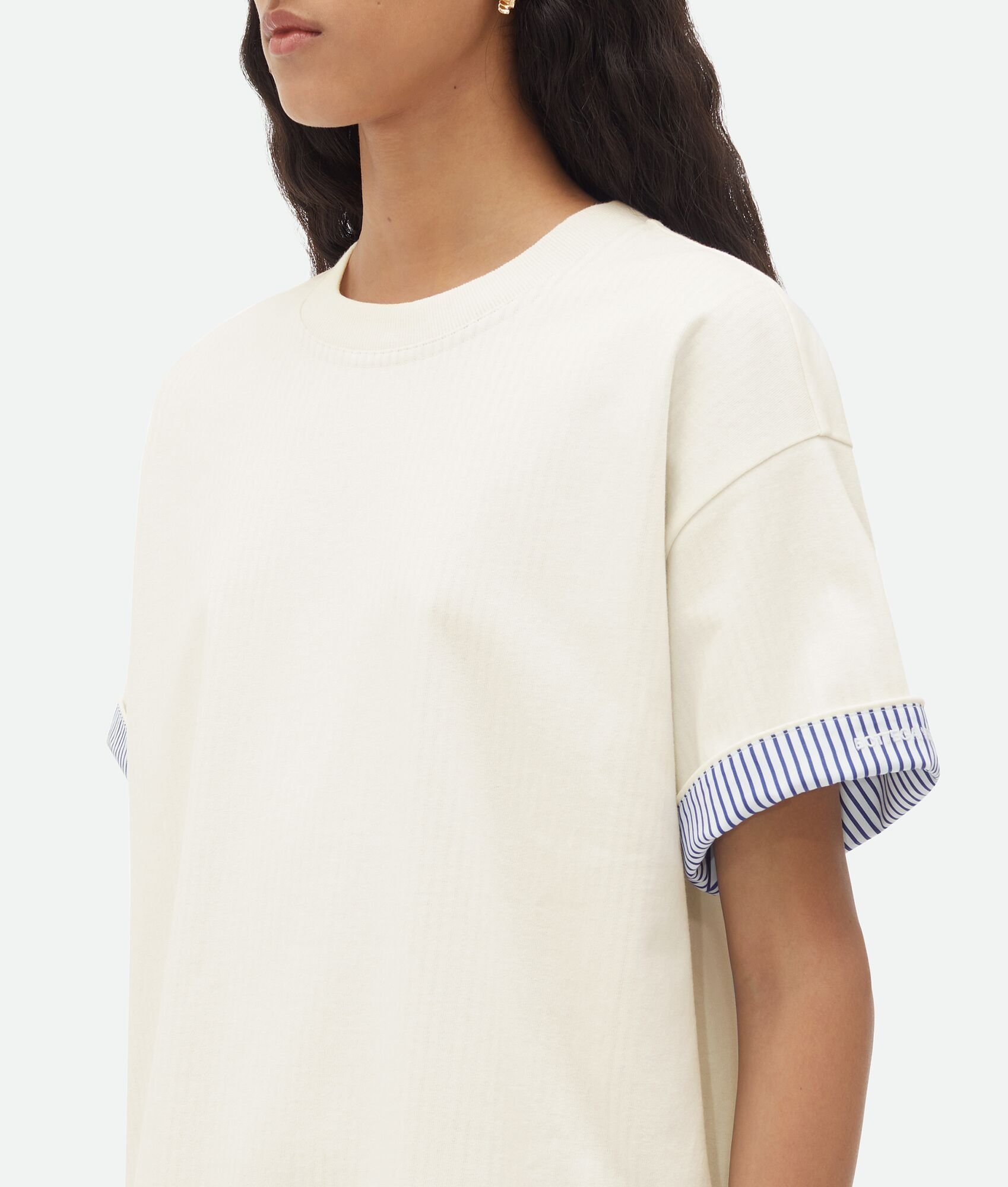 Bottega Veneta o1n1vont0325 Double Layer Striped Cotton T-Shirt in Chalk Size XS / US 0-2 / IT 36-38 - 4 Thumbnail