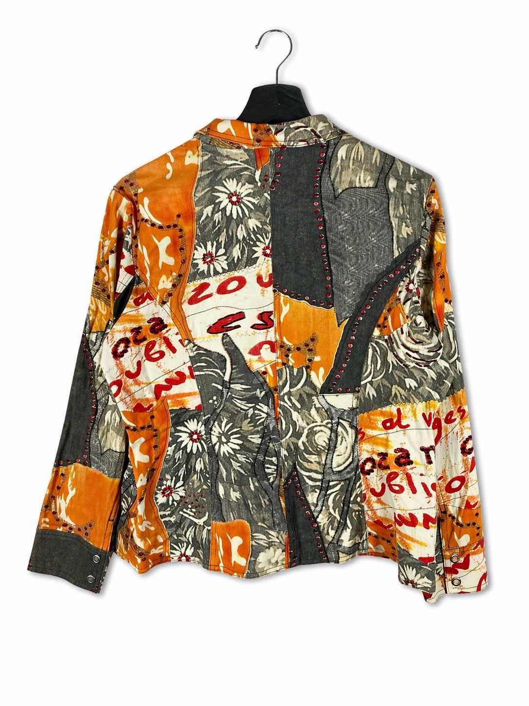 Kansai Yamamoto Kansai Bis Patchwork Art Jacket Floral Graphic Orange Grey Size L / US 10 / IT 46 - 2 Thumbnail
