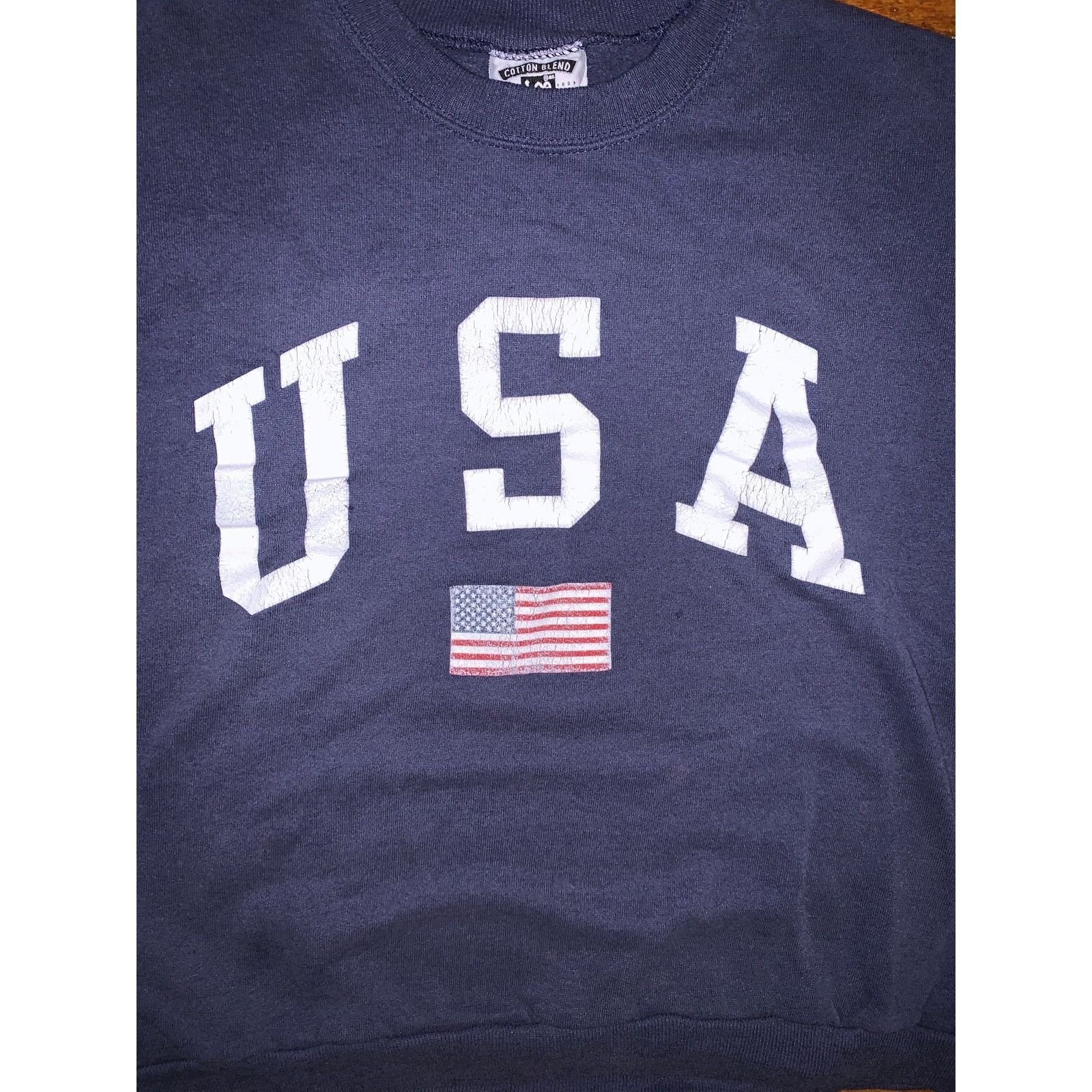 Lee × Vintage Vtg 90s Lee USA Crewneck Sweatshirt XL Navy Flag Made USA Size XL / US 12-14 / IT 48-50 - 2 Thumbnail