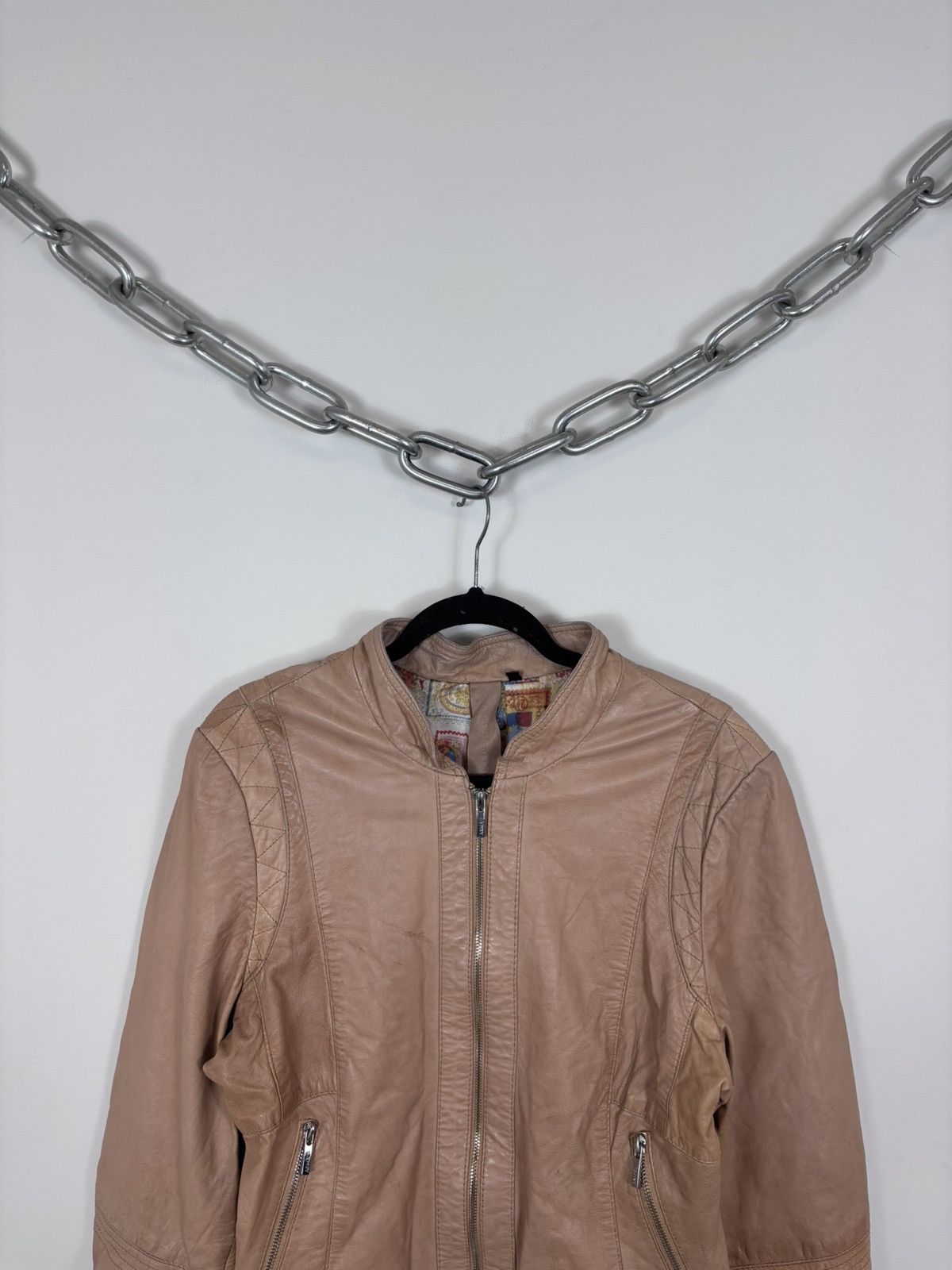 ARMA Arma Collection Women’s Beige Brown Biker Leather Jacket Size XL / US 12-14 / IT 48-50 - 4 Thumbnail