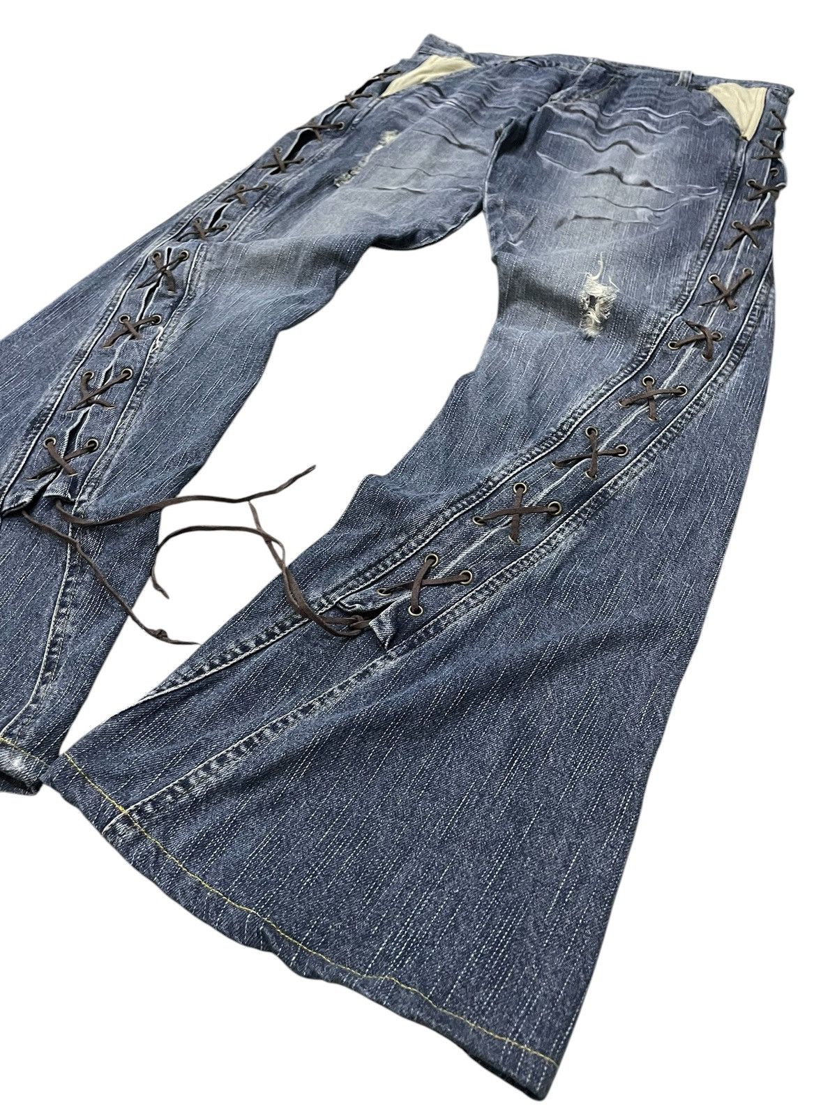 Japanese Brand × Tornado Mart How Hard Jan 40 Paneled Spiral Laces Up Flare Jeans Size US 32 / EU 48 - 12 Thumbnail