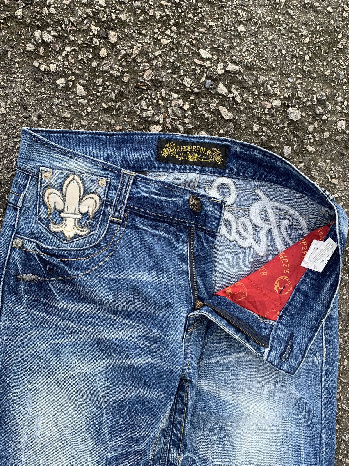 If Six Was Nine × Le Grande Bleu (L.G.B.) RED PEPPER JAPANES FADED & RUSTY PUNK STYLE DISTRESSED DENIM Size US 34 / EU 50 - 11 Thumbnail