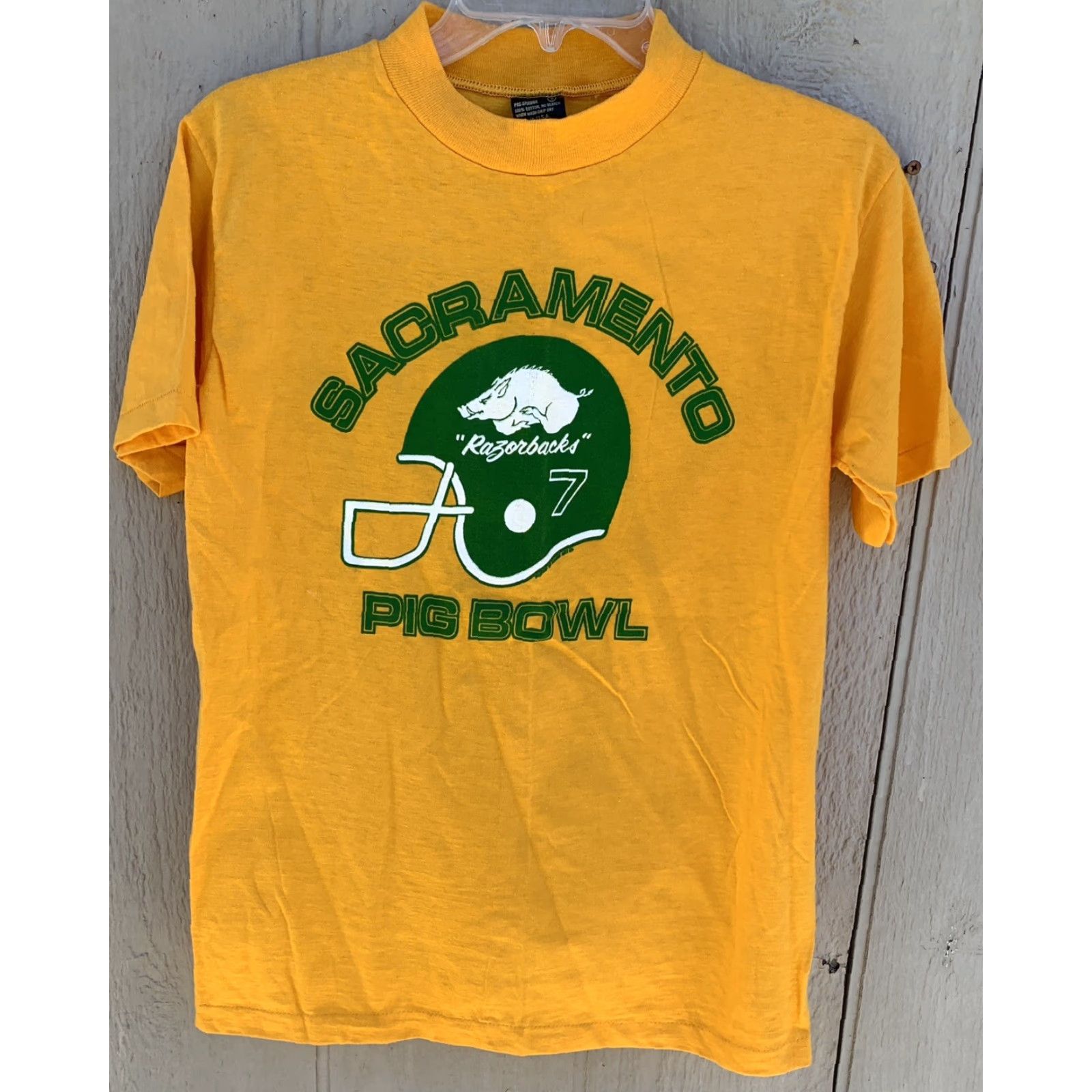 Anvil VINTAGE Sacramento Razorbacks 7 Pig Bowl T Shirt Anvil Size S Yellow Graphic Tee Mens 70s 80s USA Cotton Short Sleeve Size US S / EU 44-46 / 1 - 3 Thumbnail