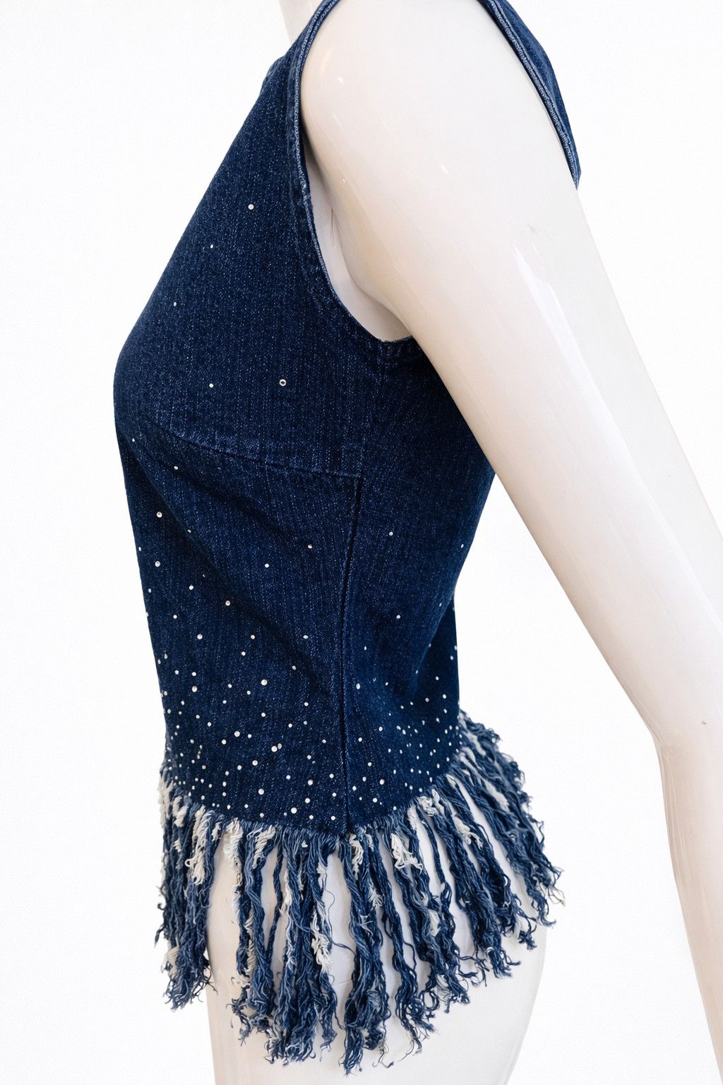 Fendi Fendi Fringe Rhiestone Denim Bustier Fringe Tee Top - Small Size S / US 4 / IT 40 - 4 Thumbnail