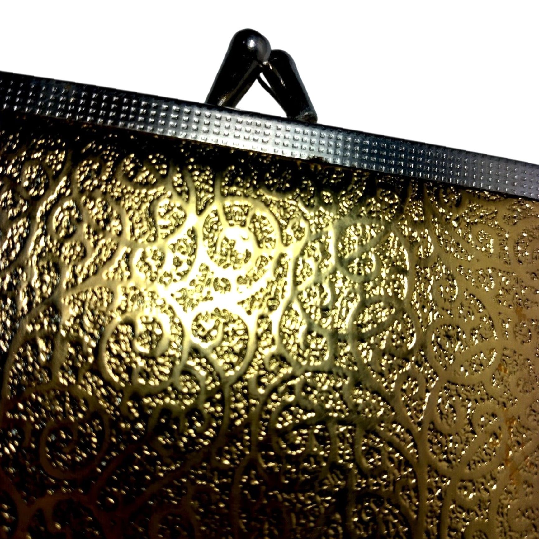 Vintage VINTAGE Mod Purse Mirror Gold Lame Swirl Kiss Lock Double Sided Compact READ Size ONE SIZE - 7 Thumbnail