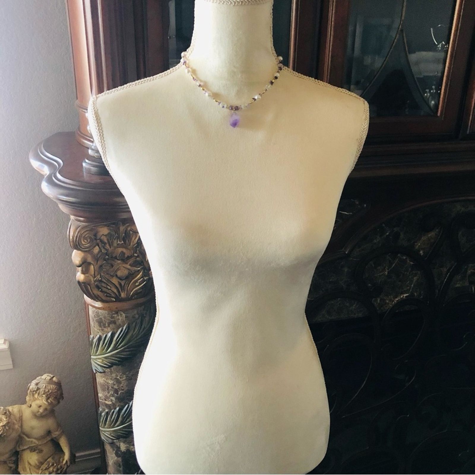 Handmade Handcrafted repurpose genuine amethyst slab pearl necklace Size ONE SIZE - 6 Thumbnail