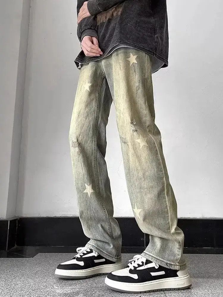 Washed vintage straight leg jeans