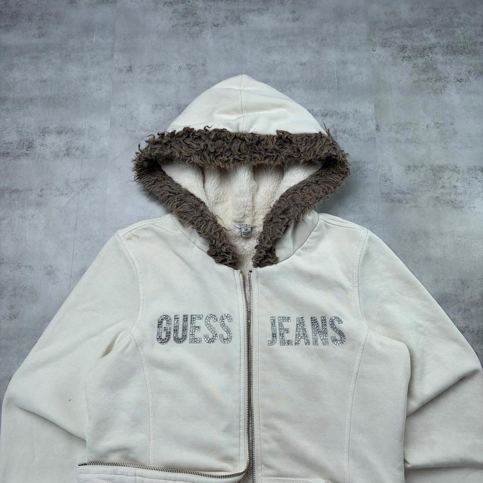 Guess Y2K White Guess Grunge Sherpa Lined Faux Fur Zip Up Hoodie Size S / US 4 / IT 40 - 3 Thumbnail
