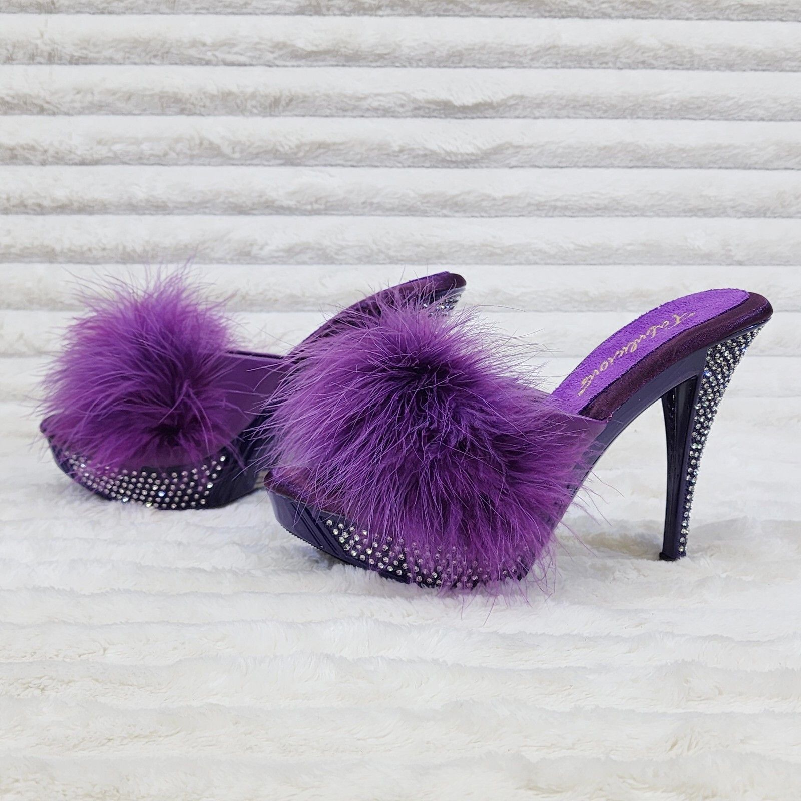 Other Elegance Marabou Feather Slip On Platform Sandals 5" Stilett Size US 9 / IT 39 - 4 Thumbnail