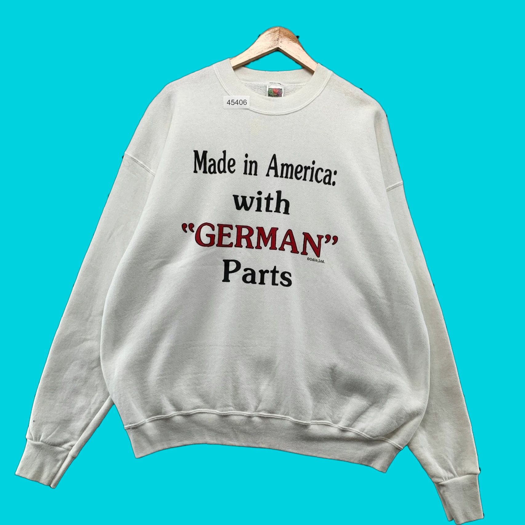 Fruit Of The Loom VINTAGE America German Funny Sweatshirt Mens XL White Fleece Crewneck Size US XL / EU 56 / 4 - 1 Thumbnail