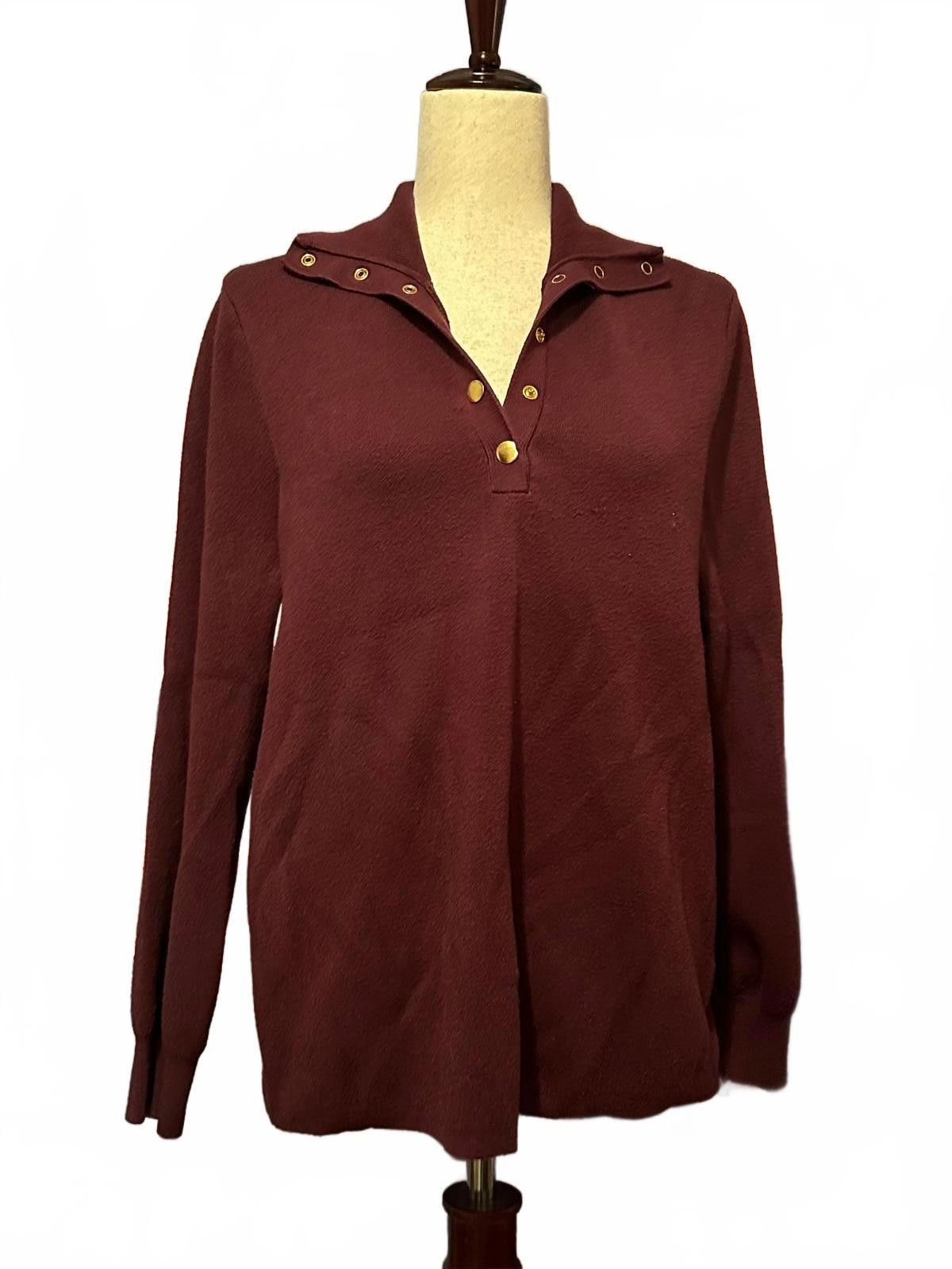 Other Soft Surroundings Burgundy Pullover Sweater with Snap Collar Size L / US 10 / IT 46 - 1 Thumbnail