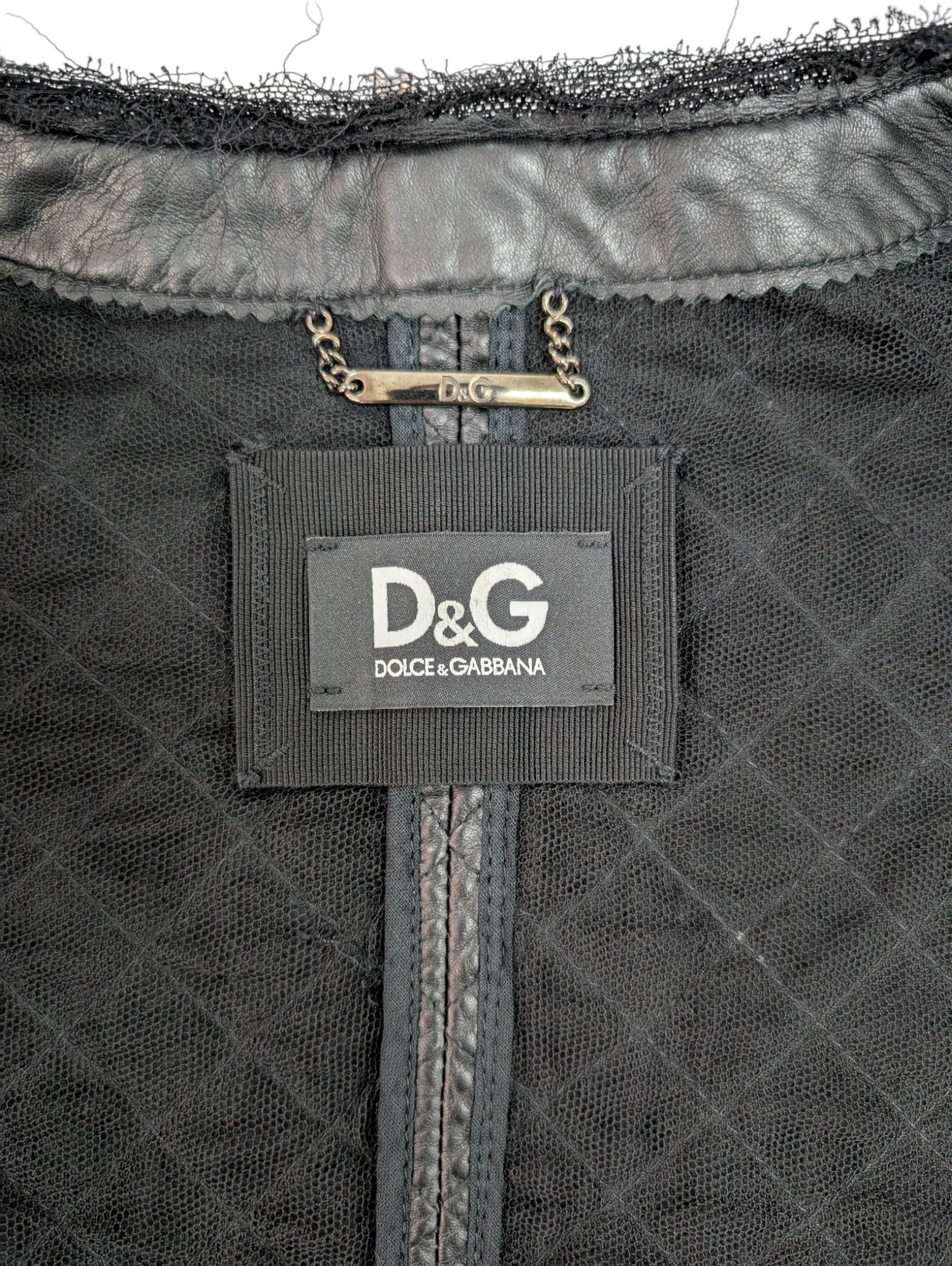 Dolce & Gabbana Black Quilted Leather Jacket With Raw Lace Trimmings Size S / US 4 / IT 40 - 9 Thumbnail
