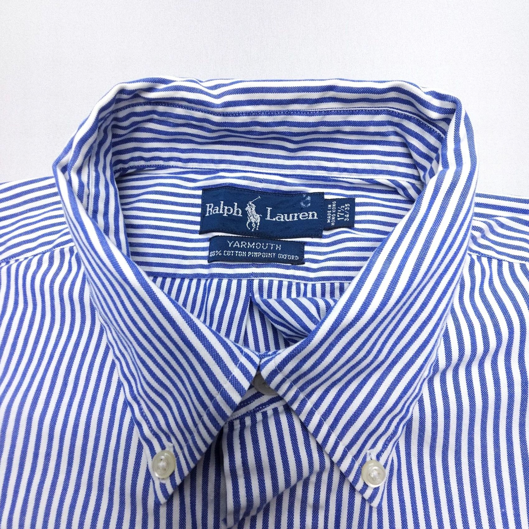 Ralph Lauren VINTAGE Ralph Lauren Yarmouth Button-Down Shirt 17.5 34/35 Pinpoint Oxford Striped Blue Mens Dress Shirt Size US XXL / EU 58 / 5 - 2 Thumbnail