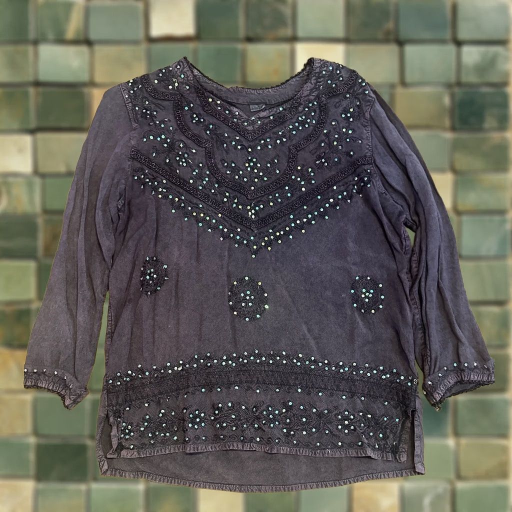 Vintage VINTAGE Women's Tunic Top Free Size Bejeweled Purple 90s Size M / US 6-8 / IT 42-44 - 1 Thumbnail