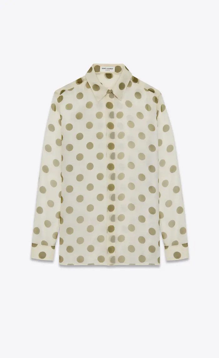 Saint Laurent Paris o1bcso1str0625 Shirt In Dotted Silk Muslin in White/Green Size US XXL / EU 58 / 5 - 1 Thumbnail