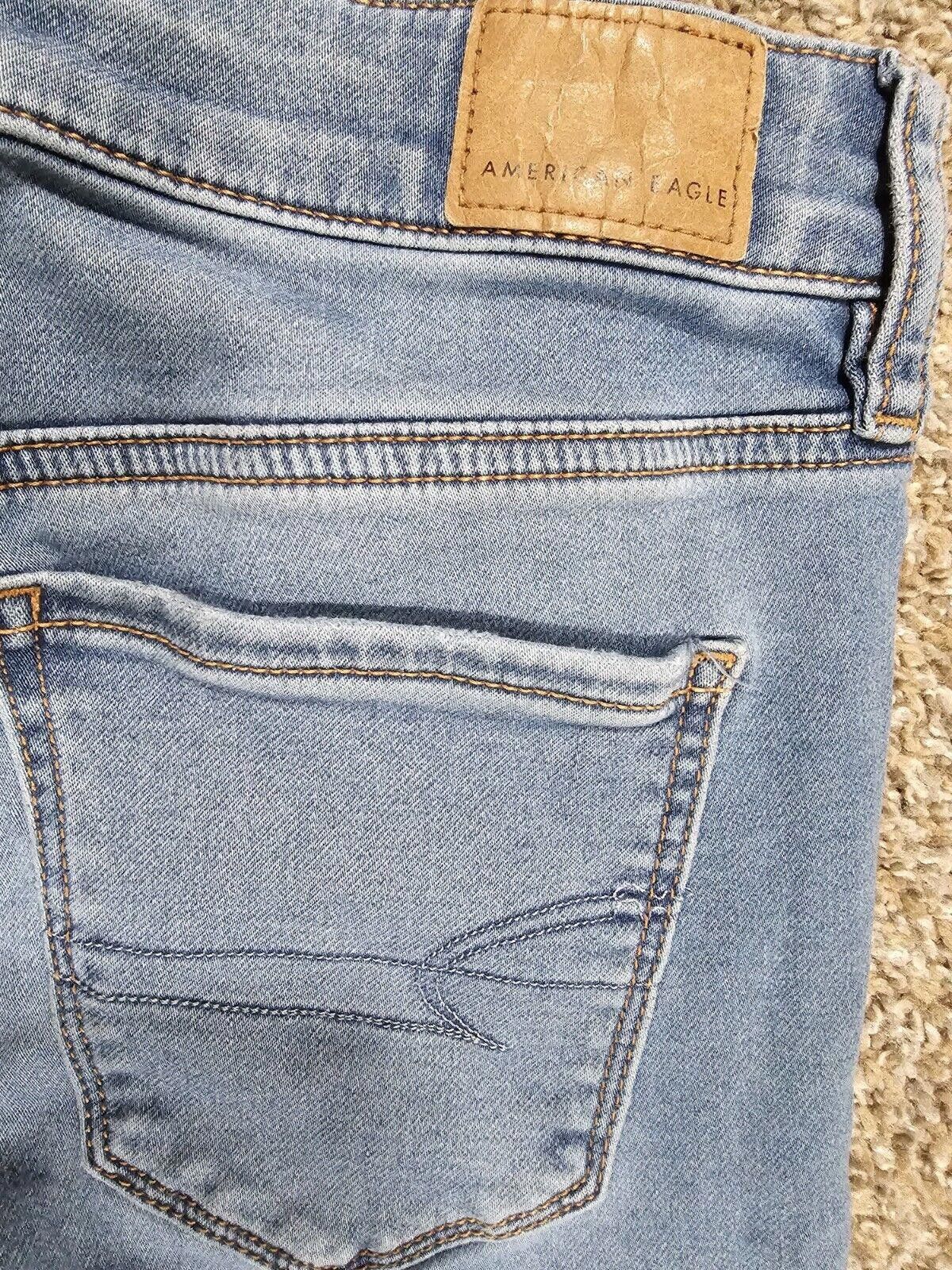 Designer American Eagle Next Level Stretch Blue Rip Destroyed Jeans 4 Size 27" / US 4 / IT 40 - 9 Thumbnail