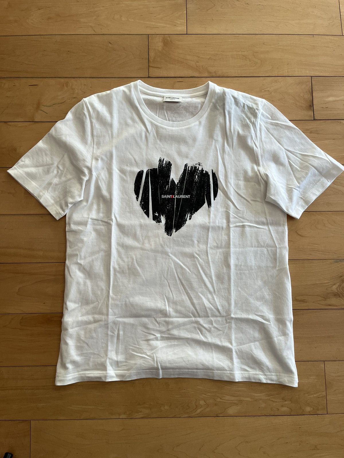 image of NWT - Saint Laurent Paris Heart Logo T-Shirt in White, Women's (Size Small)