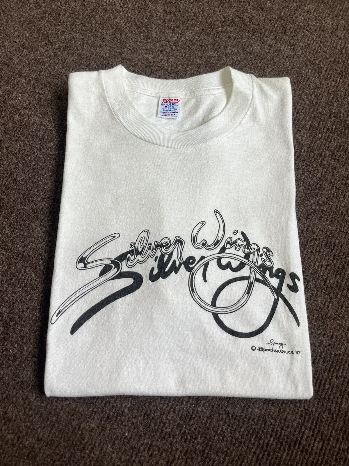 Arts & Science Vintage Silver Wings Sport Graphics’ 87’s by Romage Tshirt Size US M / EU 48-50 / 2 - 1 Thumbnail