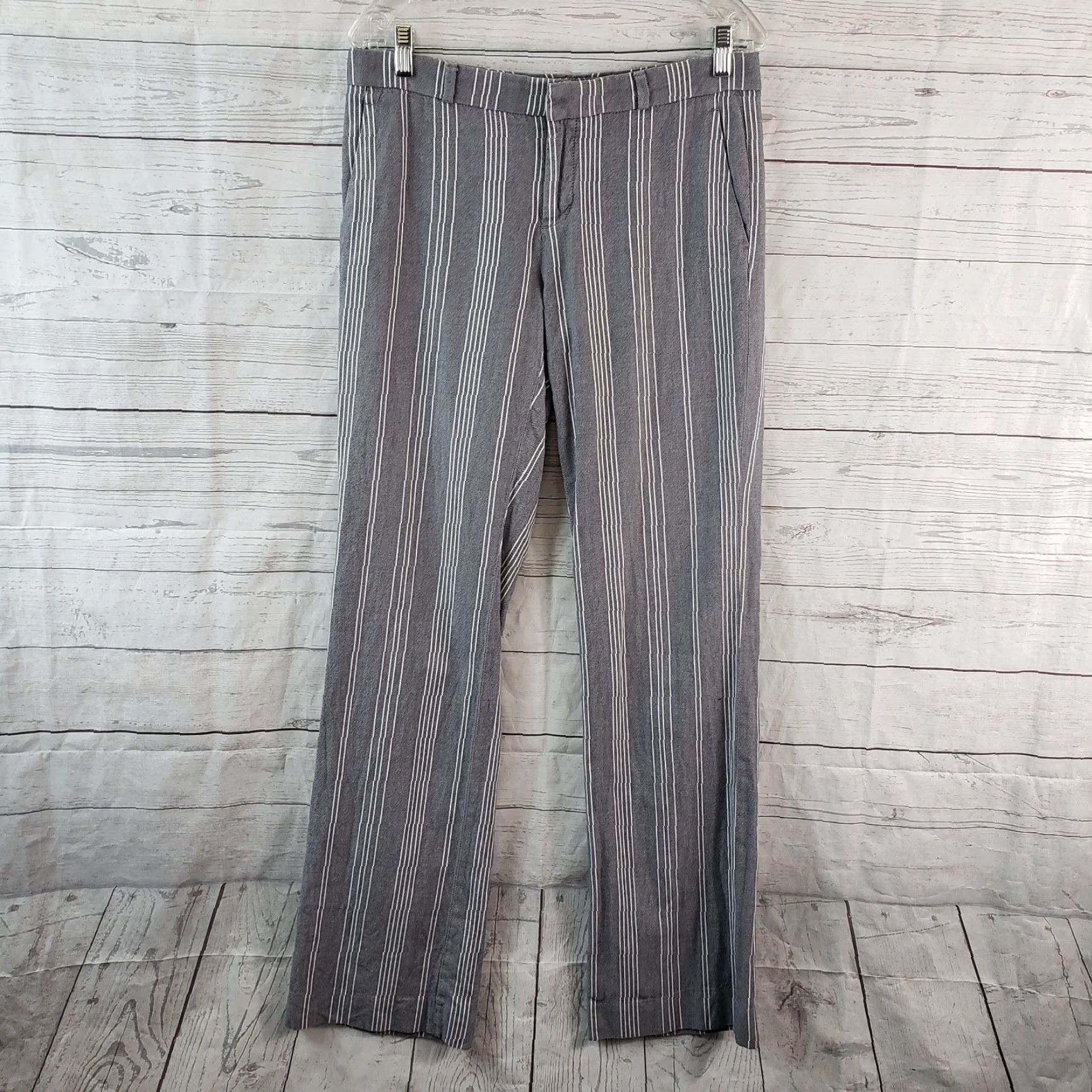 Banana Republic Banana Republic Women's Trouser Pants Sz 8 Long Gray Stripe Cotton Mid Rise Pants Women Size 30" / US 8 / IT 44 - 2 Thumbnail