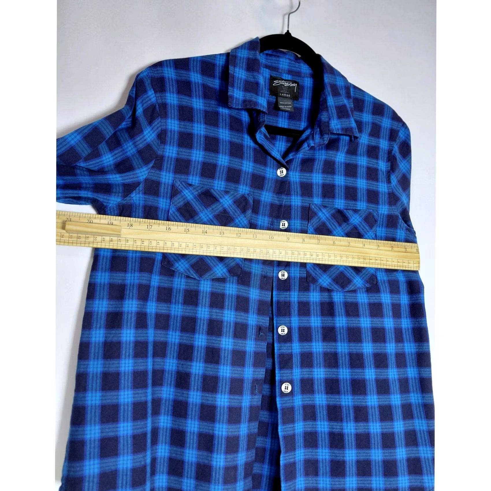 Vintage STUSSY Blue Plaid Button-Up Shirt Men Long Sleeve LARGE Size US L / EU 52-54 / 3 - 6 Thumbnail