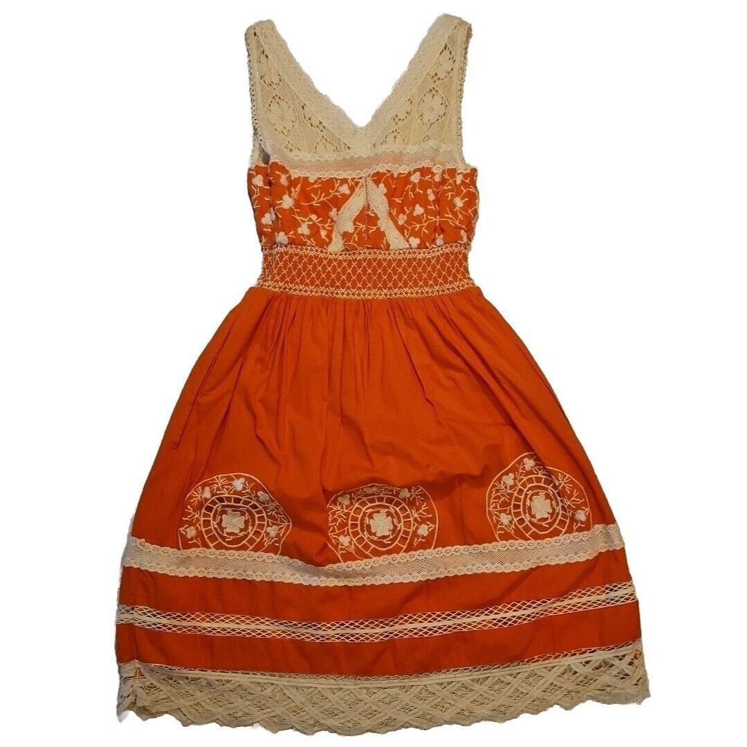 Anthropologie Moulinette Soeurs Anthro Dress Womens 0 Orange Crochet Medal Size XS / US 0-2 / IT 36-38 - 9 Thumbnail